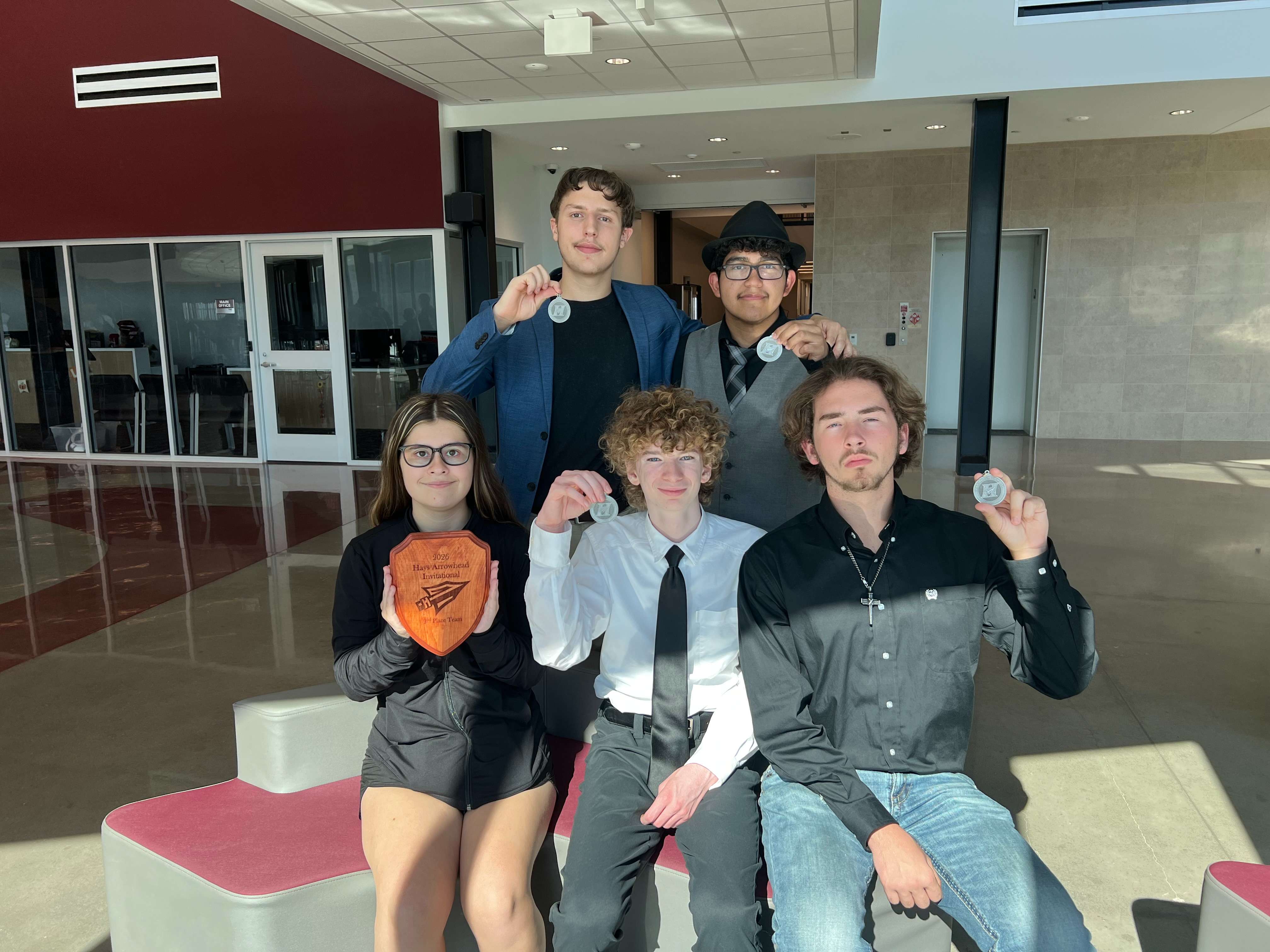 Success in Hays - Pictured: Back row, Ethan Harrington and Jaaziel Hernandez. Front row: Kendra Schiedeman, Evan Mason, and Ransom Hardcastle.