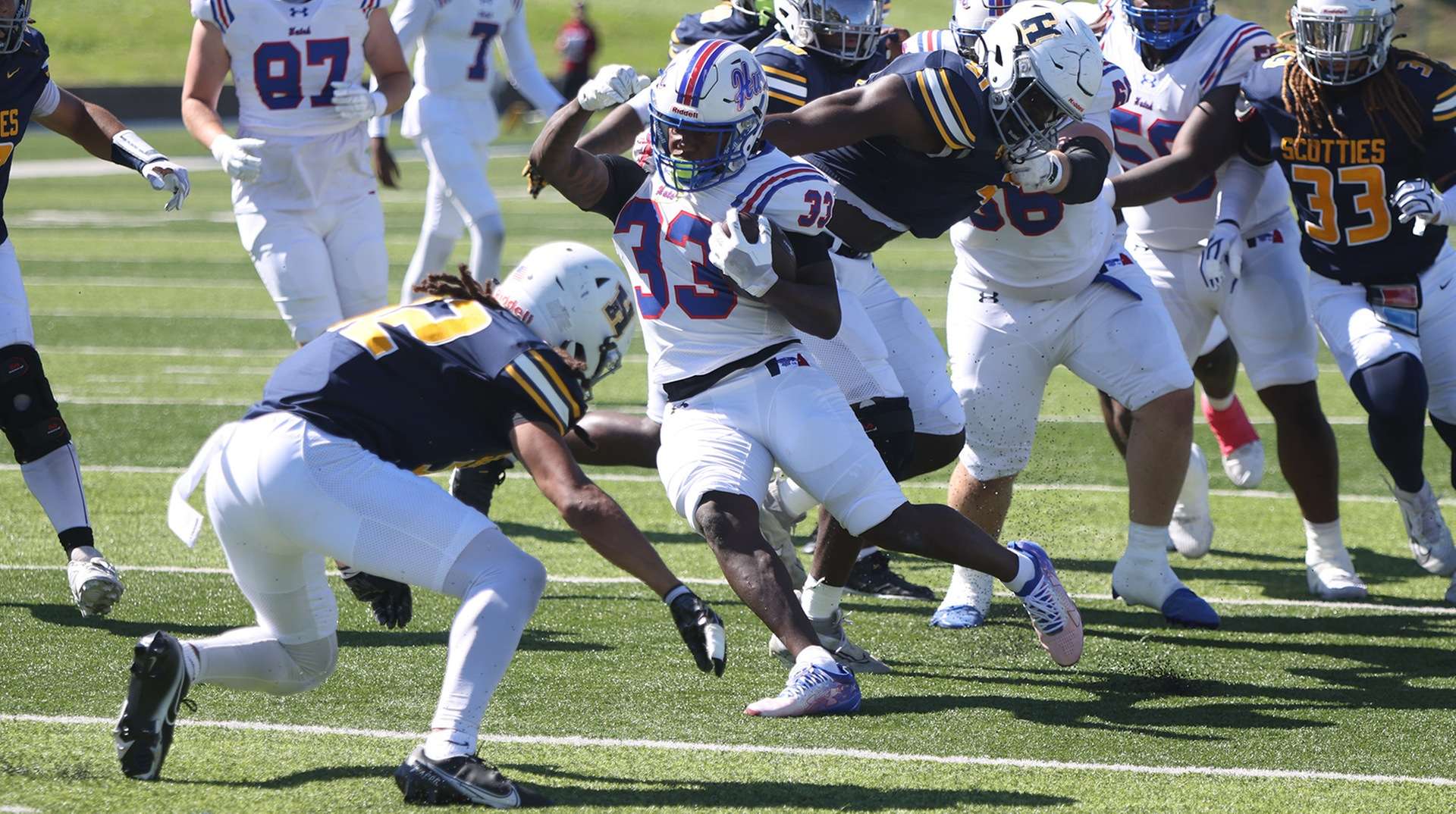 Jayden Hall and the Blue Dragon Football team remain No. 1 in this week's NJCAA Division I Football Rankings after Saturday's 58-20 win at Highland. (Billy Watson/Blue Dragon Sports Information)