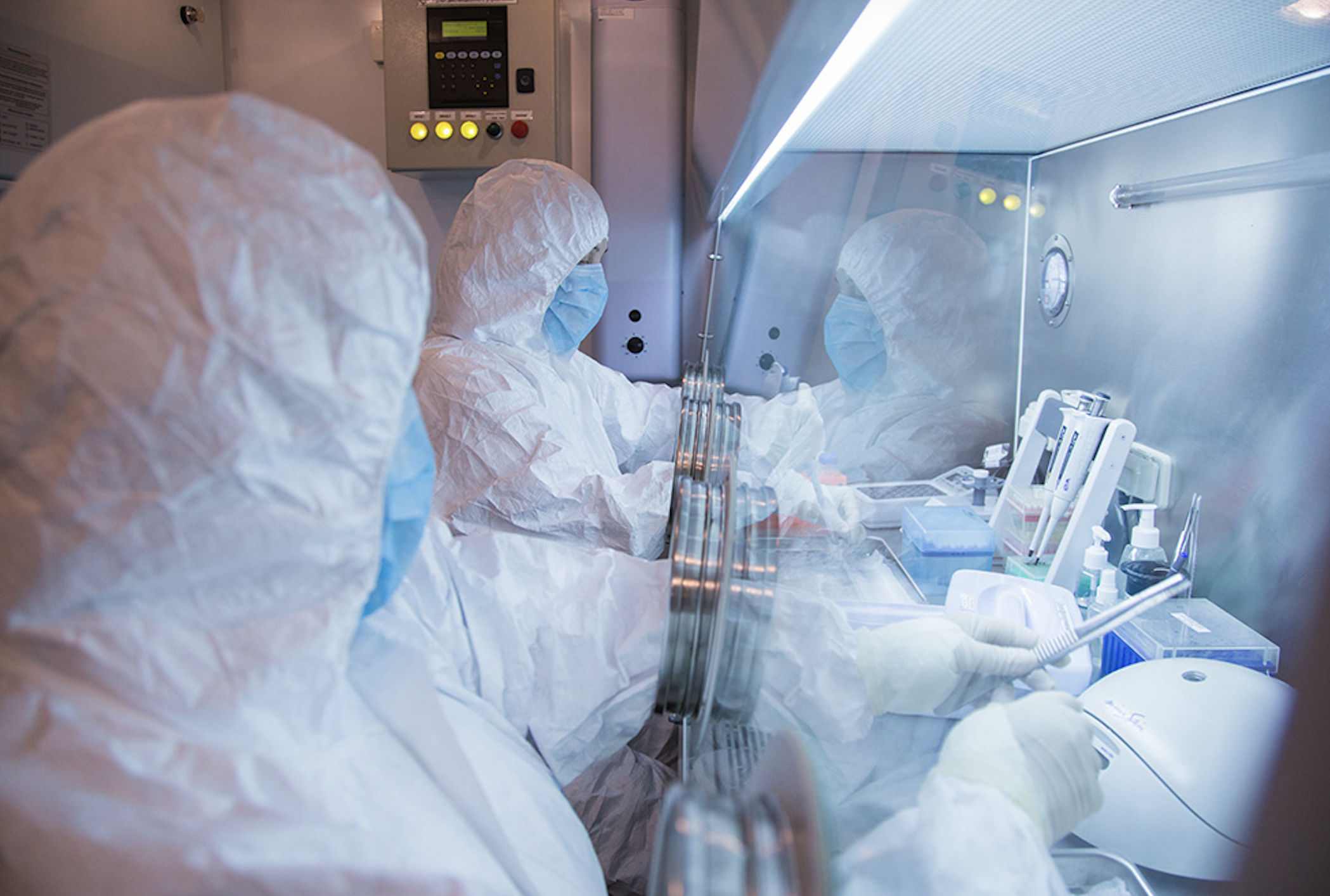 This undated photo released in 2019 by the Irkutsk Anti-Plague Research Institute of Siberia and Far East, shows the institute workers in a lab. (The Irkutsk Anti-Plague Research Institute of Siberia and Far East via AP) ADDITION: adding photo was released in 2019