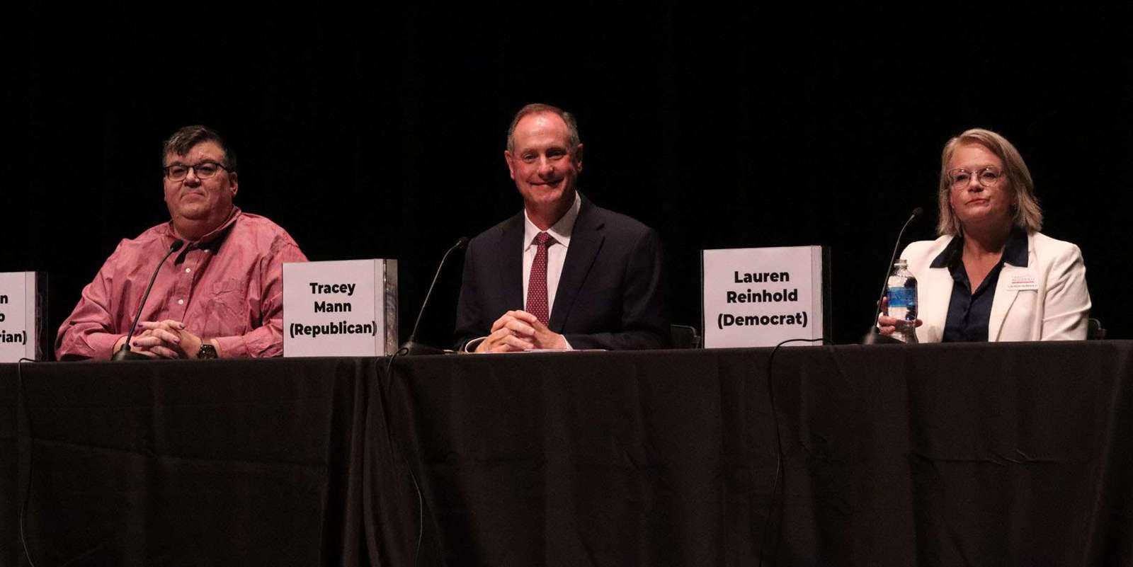 Congressional Forum at Beach Schmidt Performing Arts Center at FHSU featuring candidates Steven Jacob (left), Tracey Mann (middle) and Lauren Reinhold (right). Photo by Alin Hett/Hays Post