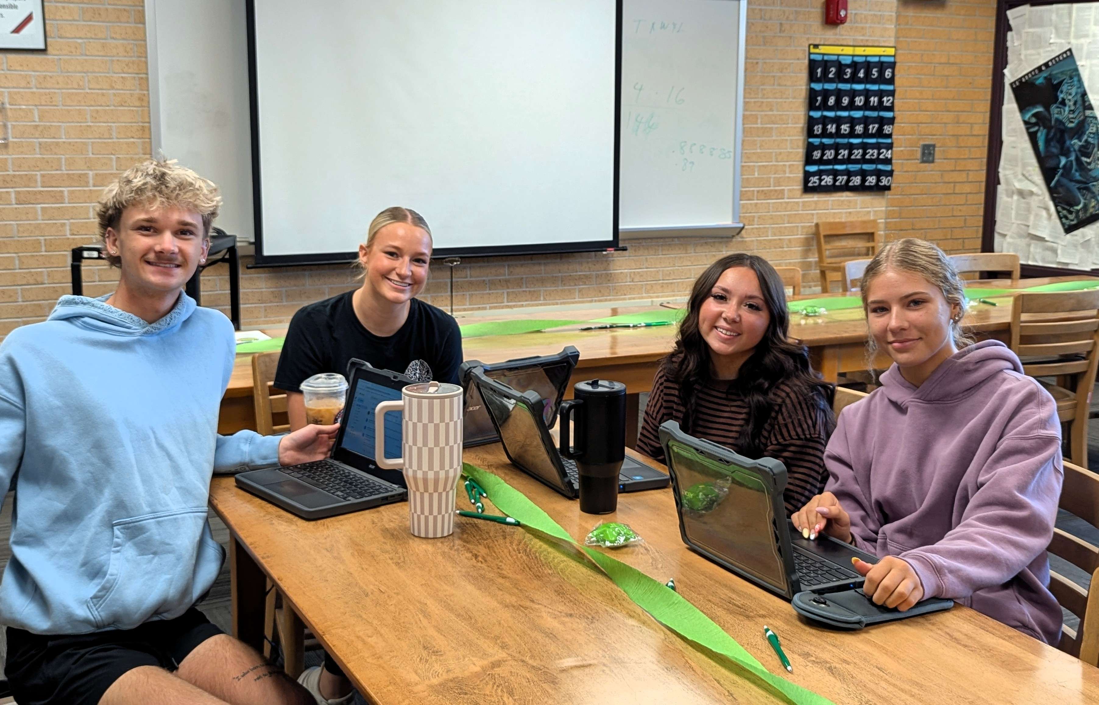 GBHS students Dominik Zimmerman, Ailey Scothorn, Remmi Burkes and Kourtnee Leech plan to submit more than a dozen college applications during Apply Kansas Week. (photo by Andrea Bauer/USD 428)