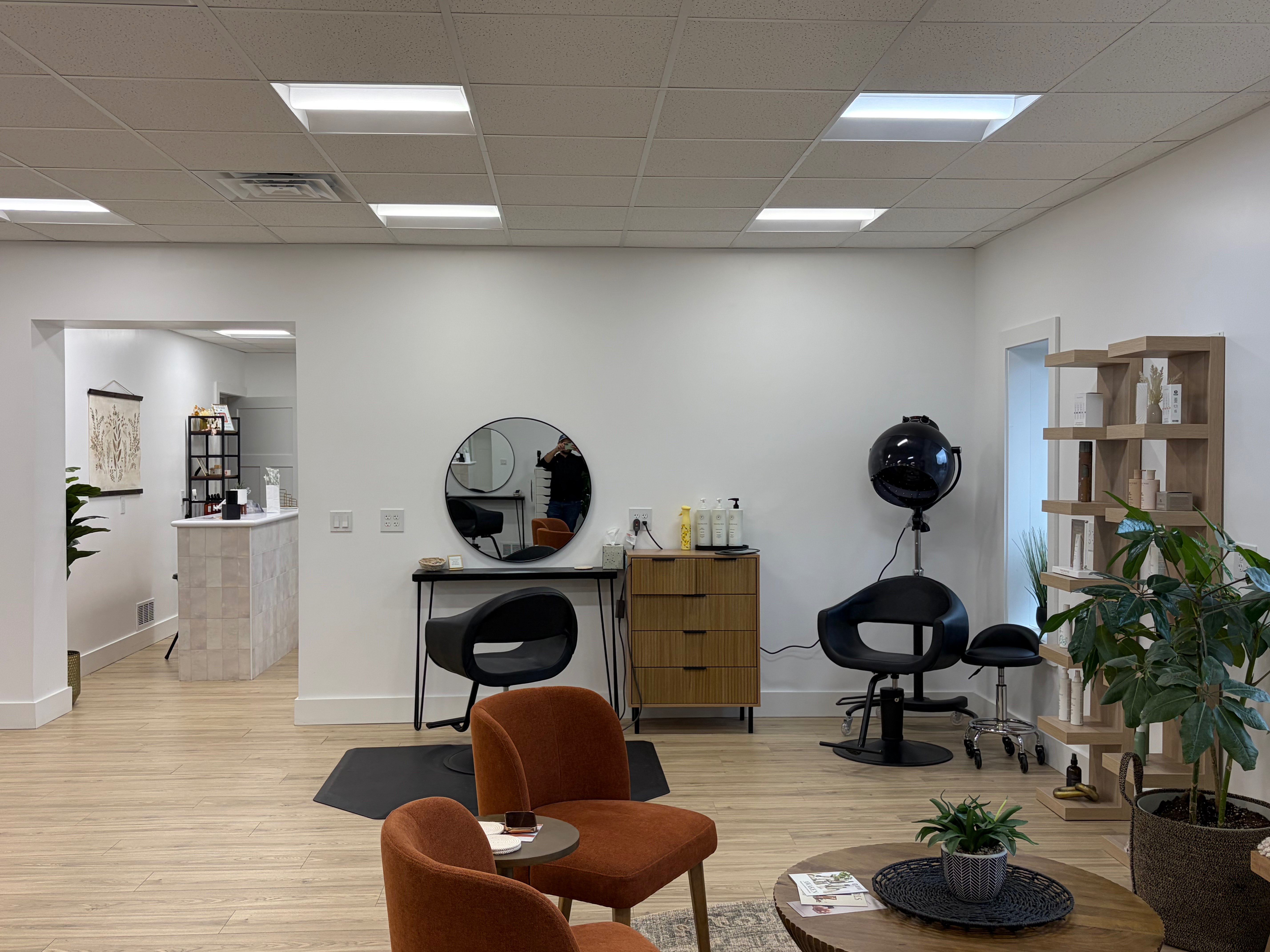 An inside view of Salt and Light Salon and Suites in downtown Hays that includes plants and a waiting area. Photo by Alin Hett/Hays Post.&nbsp;