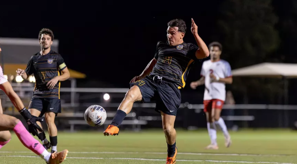 Fort Hays State forward Francesco Valenti (14) attempts a shot in an Great American Conference match vs. Newman on Thursday, October 8, 2026 in Hays, Kan. (FHSU Athletics photo/Parker Nisbeth)