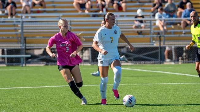 Fort Hays State midfielder controls the ball during and MIAA soccer match against Missouri Western State on Friday, October 9, 2026 in Hays, Kan. (FHSU Athletics photo/Madyson)