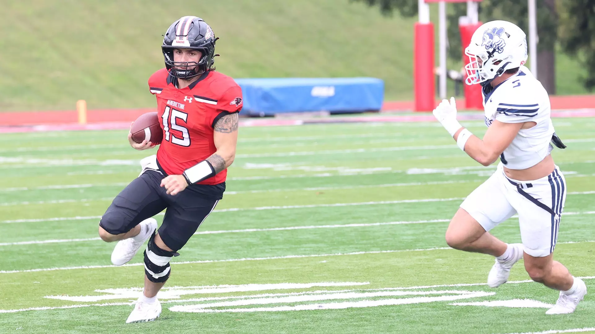 Benedictine Ravens quarterback Patrick Heitert threw for 261 yards with three touchdowns and rushed for another score as the Ravens beat Central Methodist 52-14/ Photo courtesy of Raven Athletics
