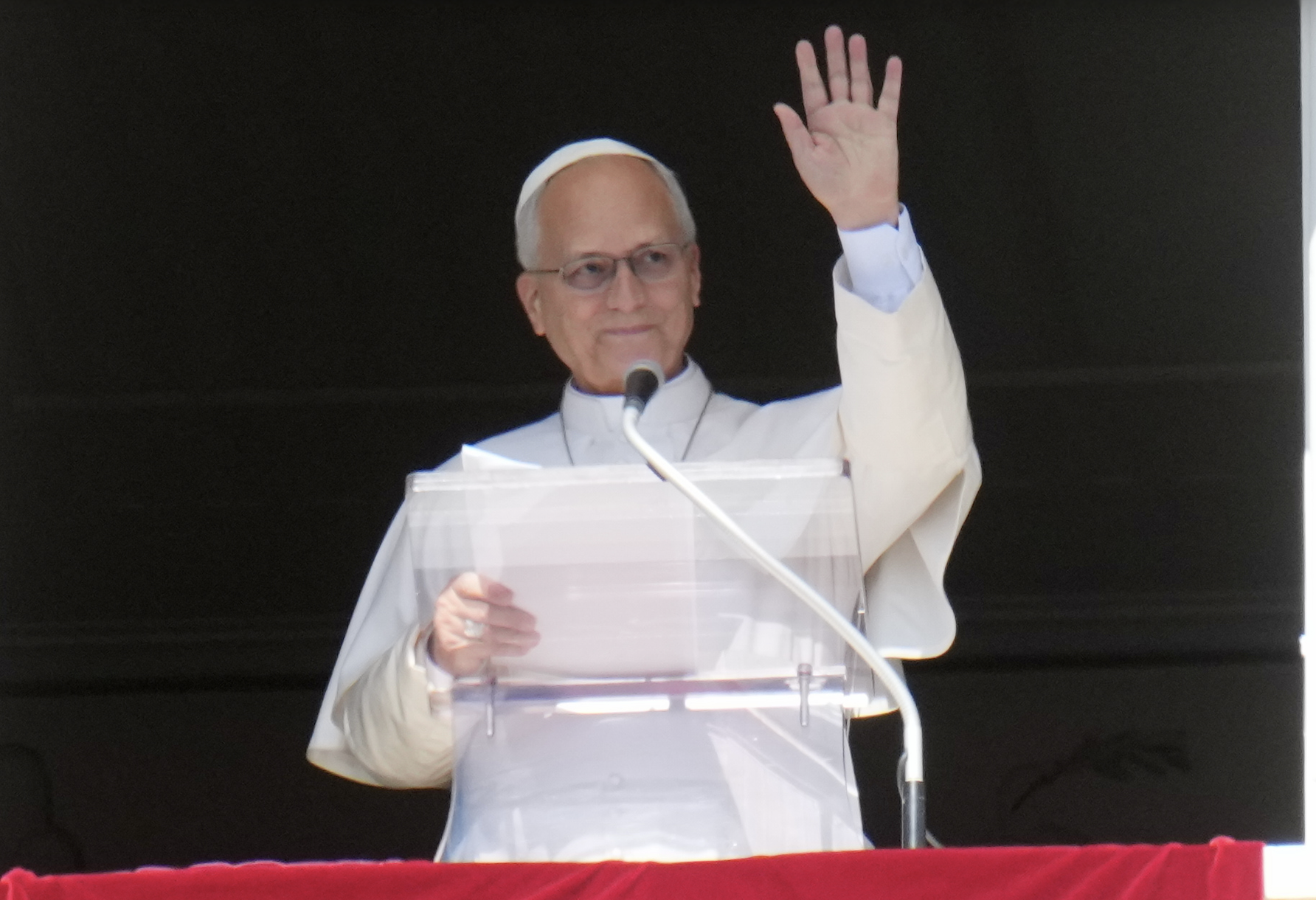 Pope Leo XIV delivers the Angelus prayer in St. Peter's Square at the Vatican, Sunday, Oct. 11, 2026. (AP Photo/Gregorio Borgia)