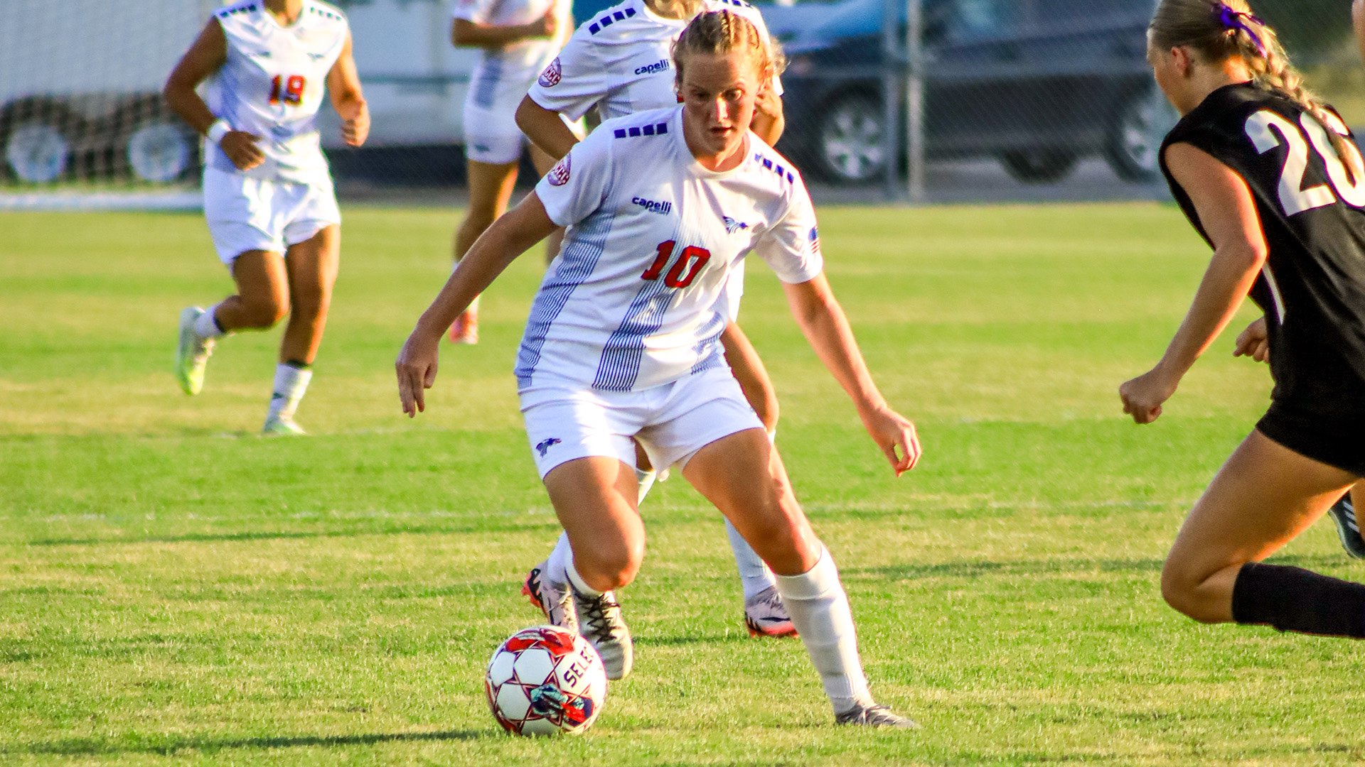 Poppy Smith scores the game-tying goal with just 6 1/2 minutes remaining in regulation time to help the Blue Dragon women's soccer team to a 2-2 draw at No. 1 Butler on Saturday in El Dorado. (Jacey Combes/Blue Dragon Sports Information)