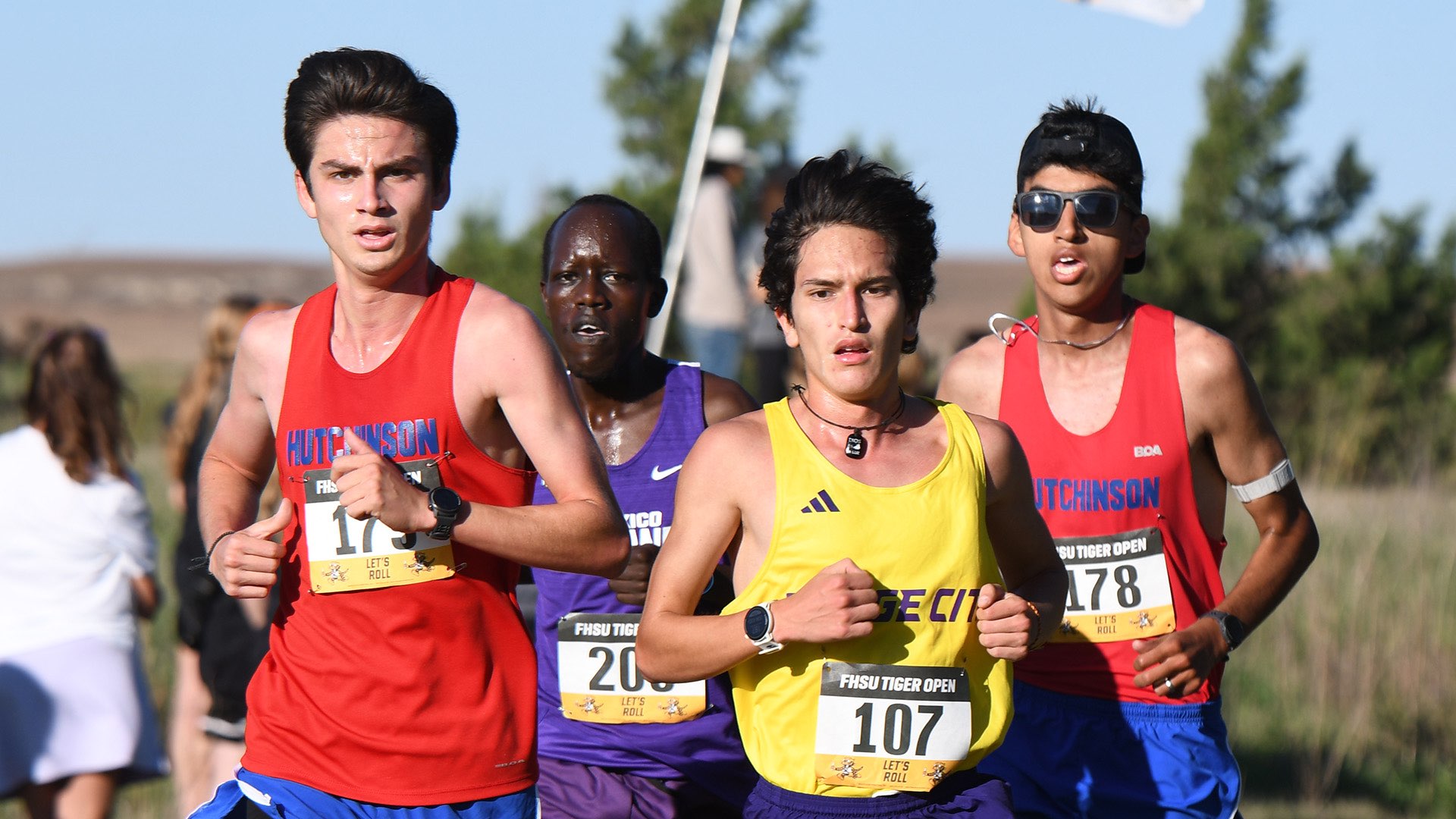 Esteban Oses Campos (left) and Esteban Ortega (right) finish sixth and seventh, respectively for the No. 6 Blue Dragon men's cross country team to a fifth-place showing on Saturday at the FHSU Tiger Open in Hays. (Photo courtesy Ryan Prickett/FHSU Sports Information)