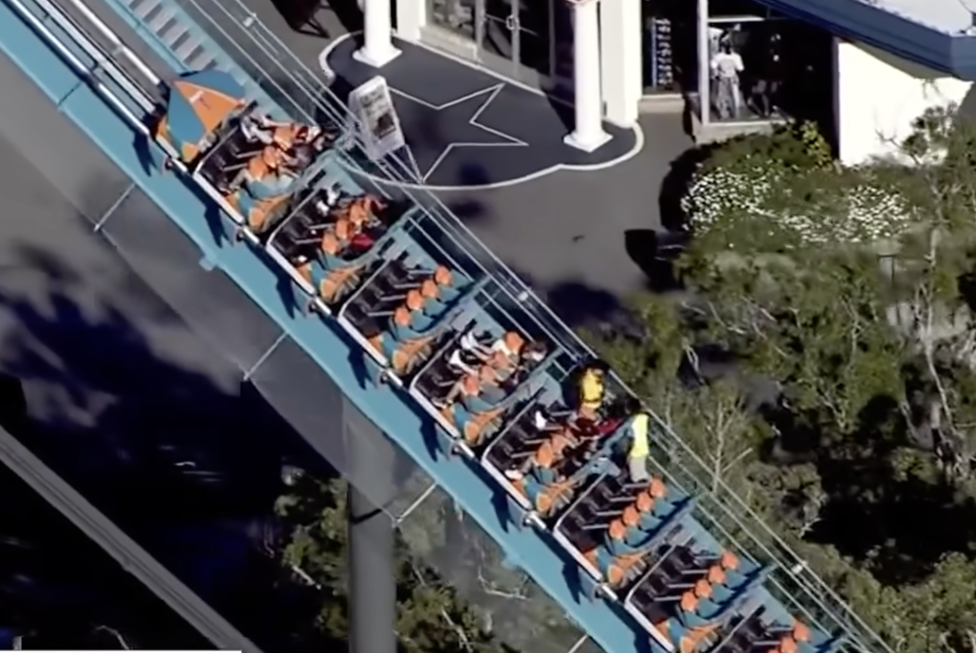 Vew of the riders waiting to be rescued after the incident -image cortesy WAGA TV