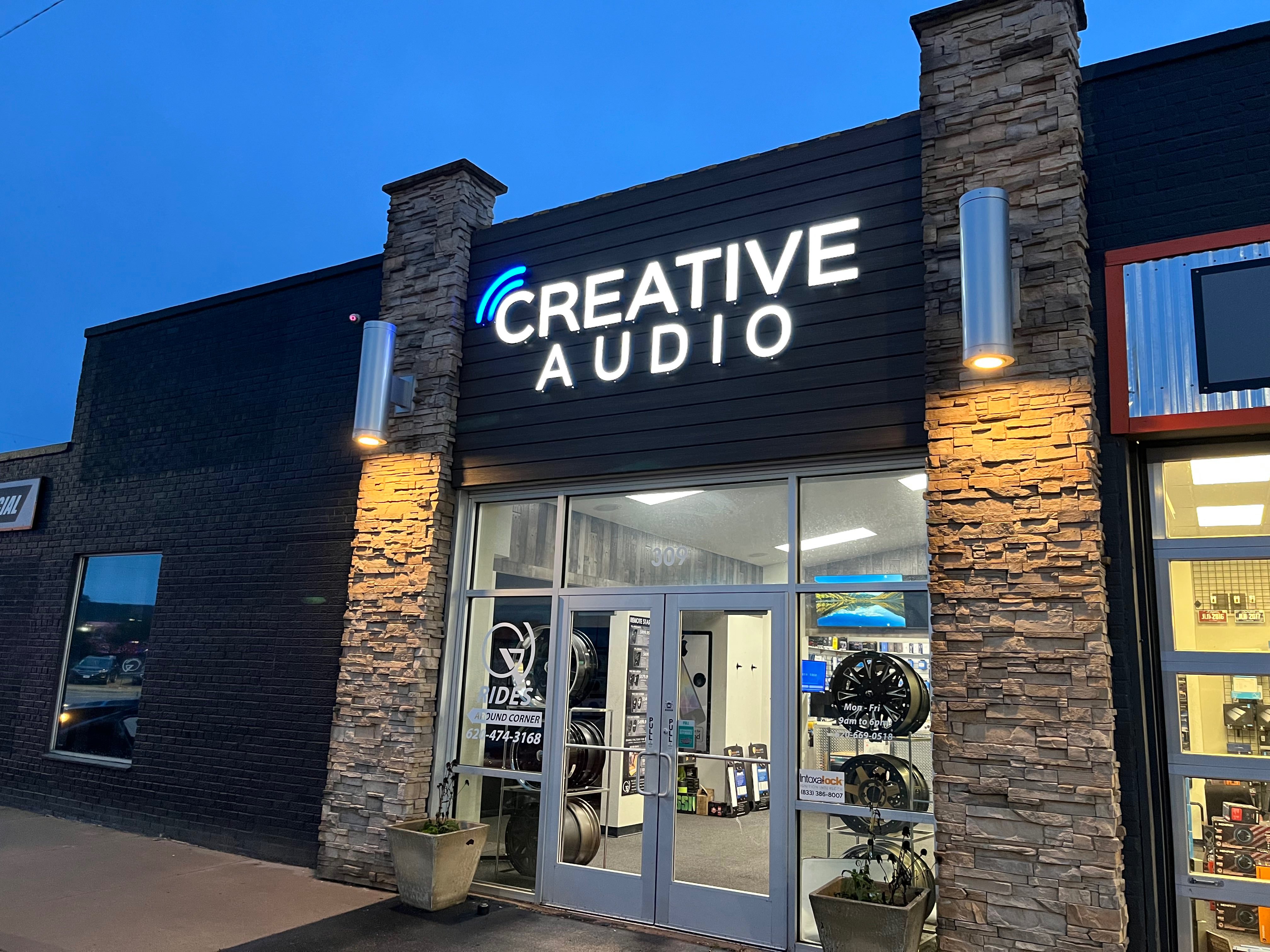 Updated Creative Audio signage is displayed outside the former Good Vibrations location at 309 N. Walnut St. in Hutchinson. The business is transitioning to the Creative Audio name following its acquisition by the Missouri-based company, with Mitch Meyer serving as store manager as his father, Bill Meyer, retires after 42 years in business. (Courtesy photo)