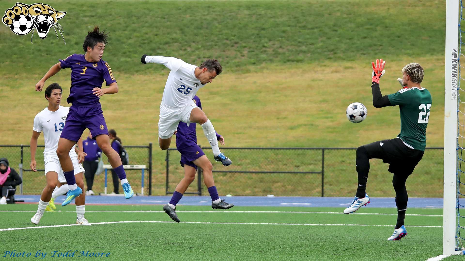 Joao Miotto heading home his first collegiate goal (BartonSports.com)