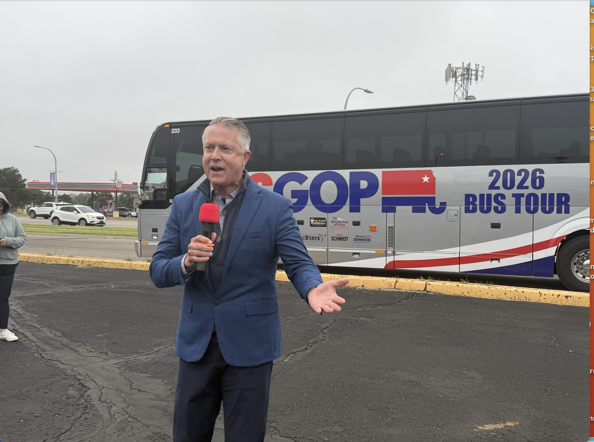 Sen. Roger Marshall, R-Kansas, speaks to a group of Republicans during a rally Wednesday in Hays. Photo by Cristina Janney/Hays Post