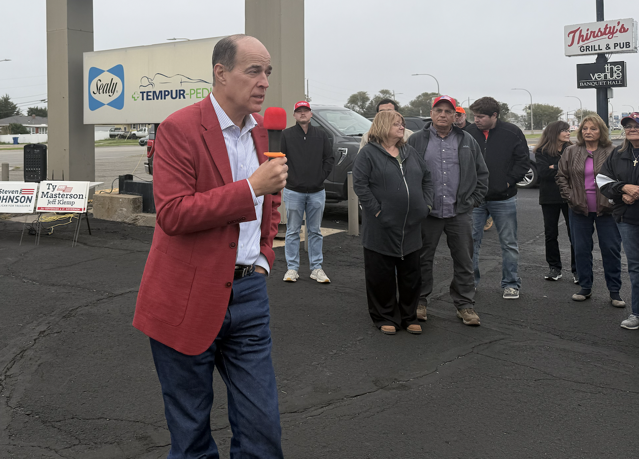 Republican Steven Johnson, Kansas treasurer, touted his experience in finance during a campaign rally in Hays on Wednesday. Photo by Cristina Janney/Hays Post