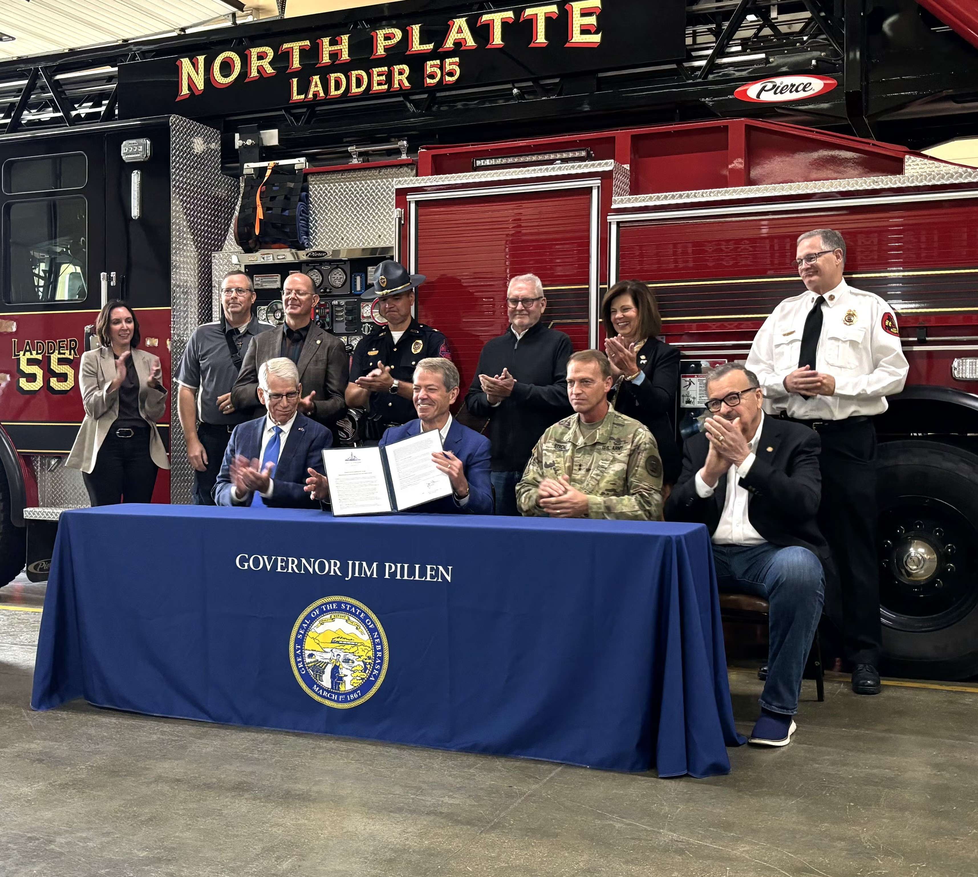 Governor Jim Pillen signed an executive order at North Platte Fire Station 3 establishing the Statewide Public Safety Communications Task Force. (Courtesy Image)