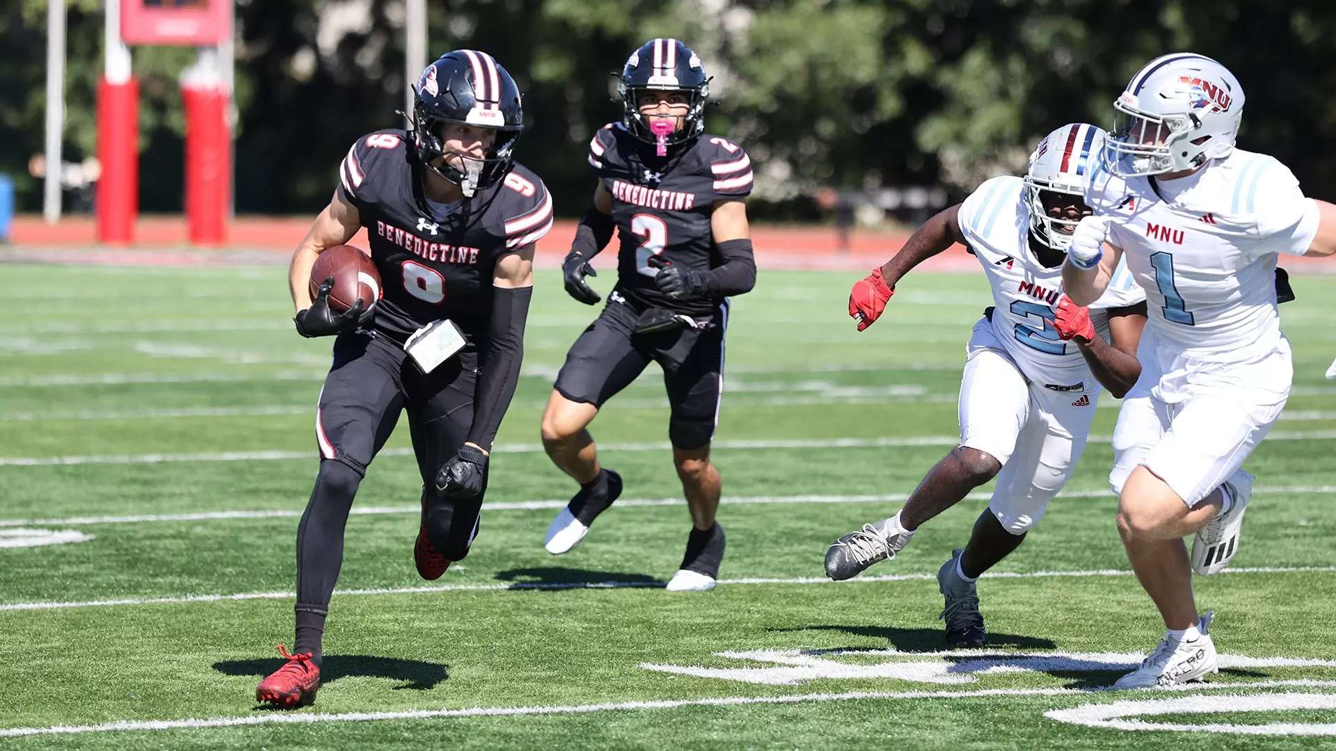 Titan Osburn had two catches for 91 yards and a touchdown as the No. 3 Benedictine Ravens beat MidAmerica Nazarene 59-17 on Senior Day/ Photo courtesy of Raegan Sheng-Raven Athletics