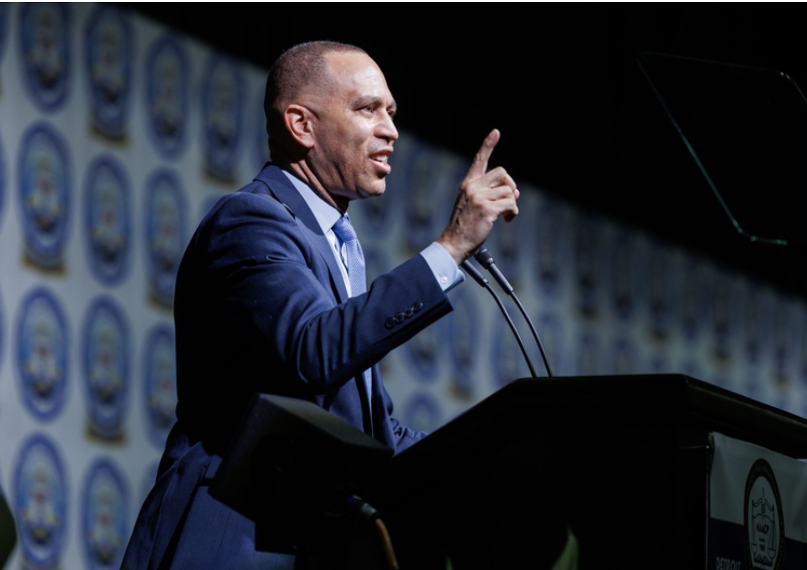 U.S. House Minority Leader Hakeem Jeffries, D-N.Y., the possible future speaker of the U.S. House, speaks at the Detroit NAACP Fight For Freedom Fund Dinner in Detroit, Michigan, on April 26, 2026. (Photo by Andrew Roth/Michigan Advance)