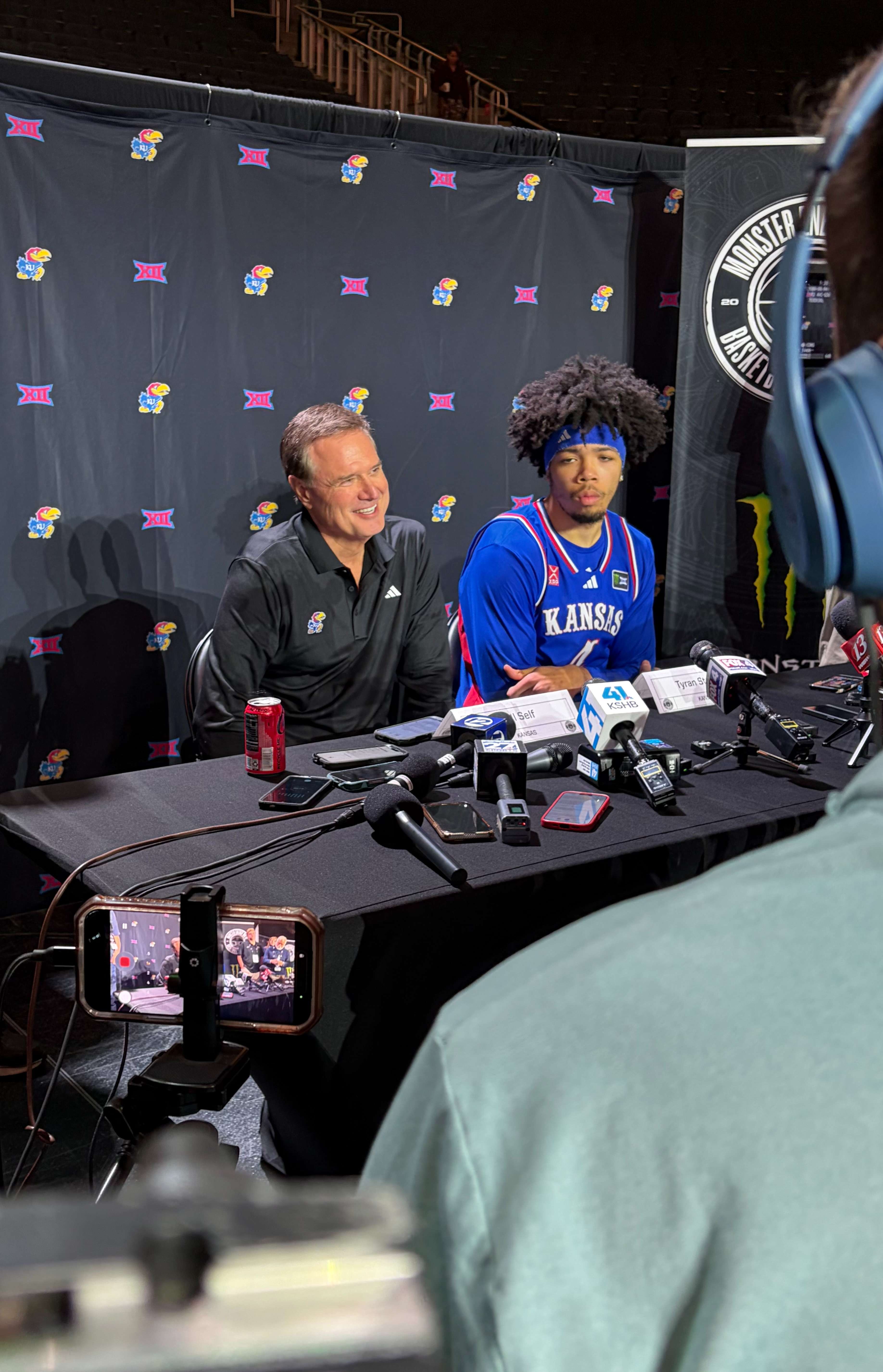 Kansas Men's Basketball Coach Bill Self and Freshman Tyran Stokes