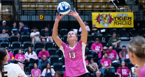 Fort Hays State freshman setter Sophie Sander (13) attempts a pass during and NCAA volleyball match against Bethel College on Tuesday, October 20, 2026 in Hays, Kan. (FHSU Athletics photo/Madyson Schliep)