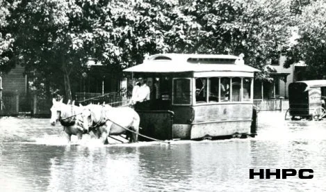 Trolley Cars - Horse-Drawn in Hutchinson Residential District - 1903 Flood. Courtesy of the Conard-Harmon Collection.