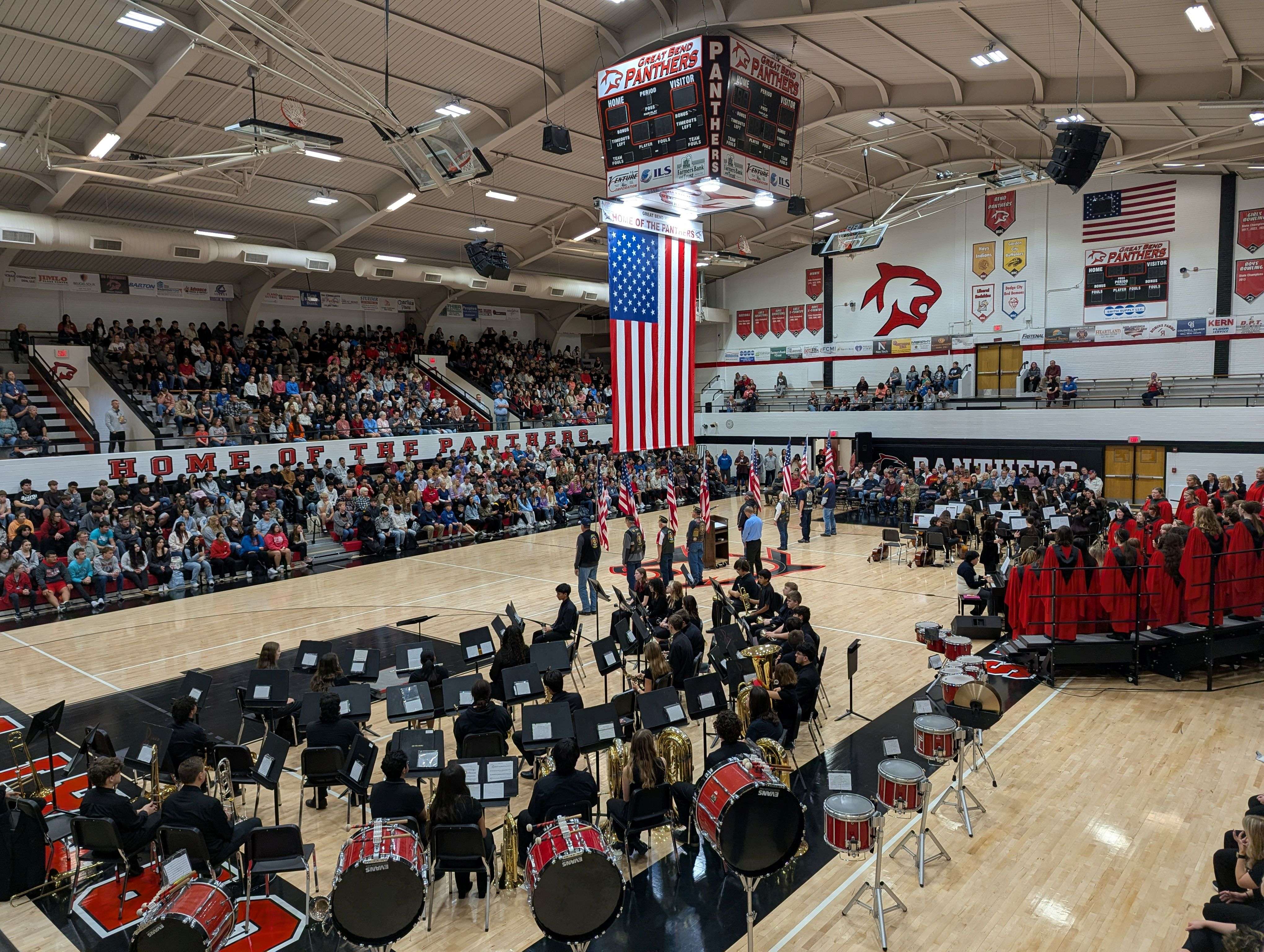SALUTING OUR HEROES: Great Bend High School students and staff honor local service members during the annual Veterans Day Assembly held in the GBHS main gym on Nov. 11, 2025. GBHS invites the community to join this year's assembly, scheduled for November 11 at 9:30 am in the gym.