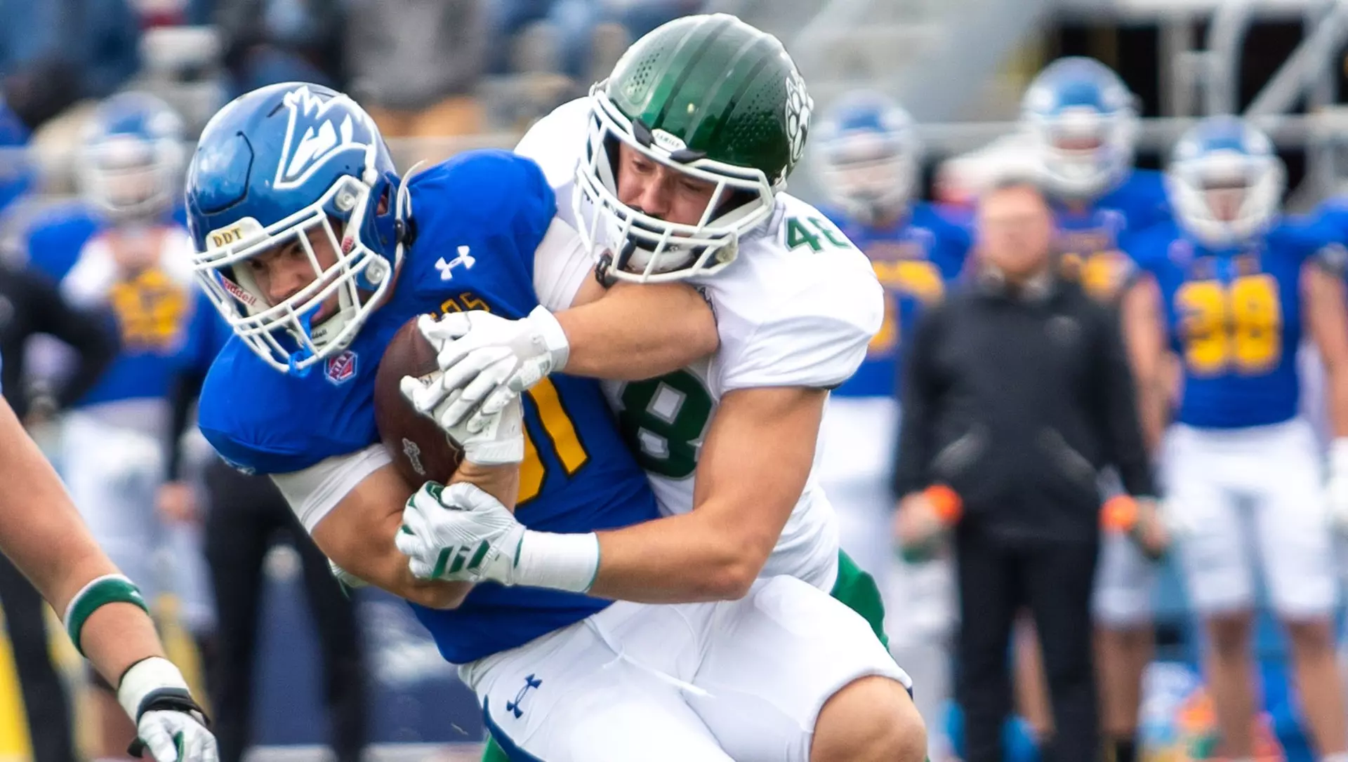 Northwest linebacker Ethan Stuhr makes a tackle against Nebraska Kearney in the Bearcats 27-10 win on the road/ Photo courtesy of Cooper Sharp-Northwest Athletics