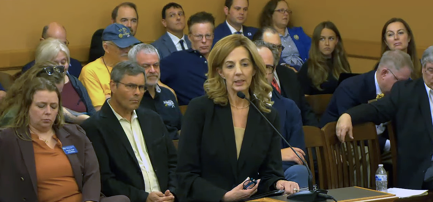 FHSU president Tisa Mason testifies before the Legislative Budget Committee in Topeka about the Sternberg Museum of Natural History and the university's budget on Monday. Image courtesy of the Legislative YouTube channel.
