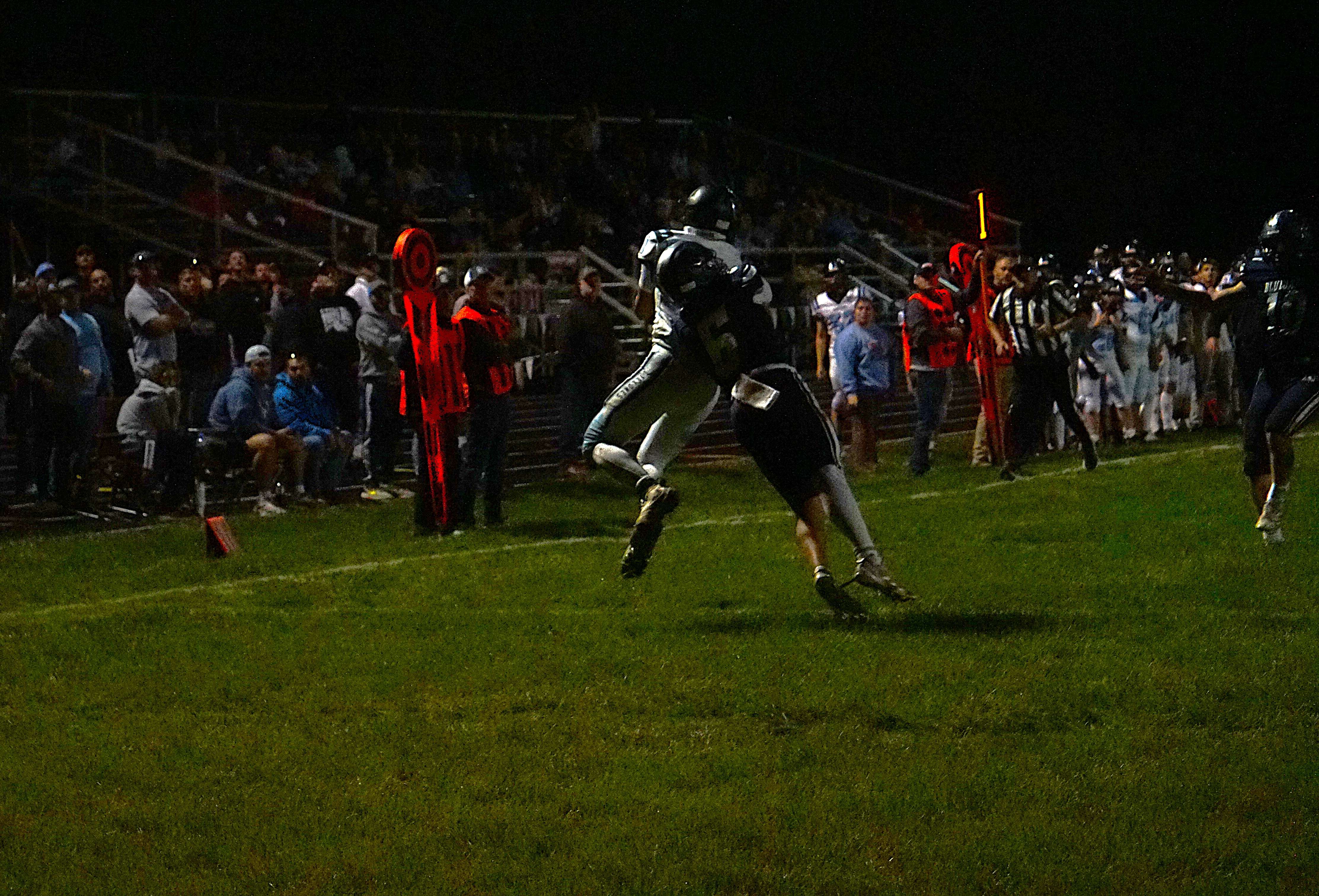 Riverside's Keagan Hughes hauls in a contested pass near the goalline/ Photo by Matt Pike