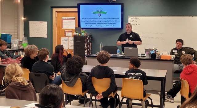 Tyler Morton, Juvenile Services prevention advocate, leads a breakout session during a recent Reality U presentation at Great Bend Middle School. Discussions focused on civic engagement, healthy communities and involvement in activities such as Barton County Youth Crew.