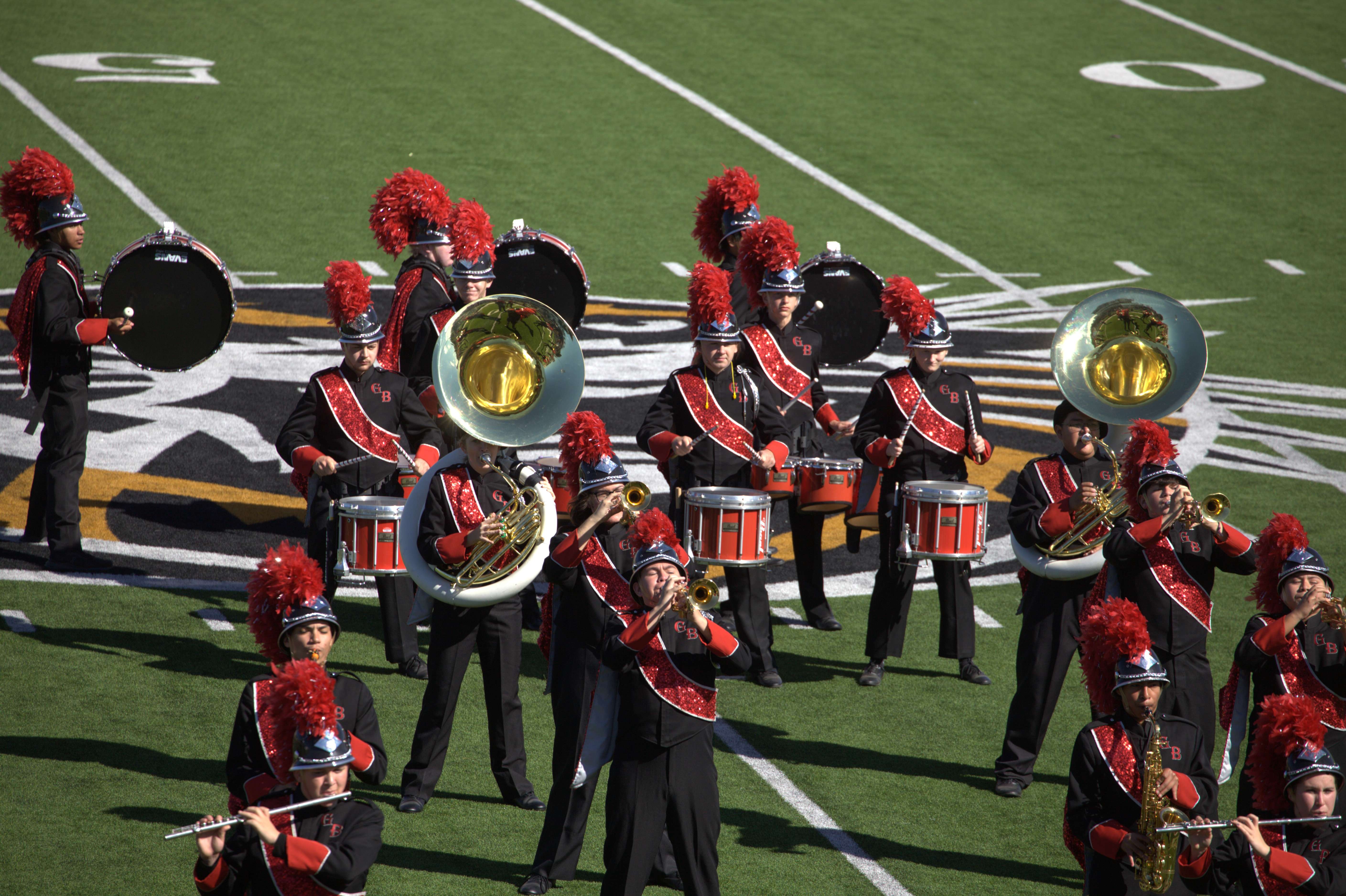 High Plains Marching Festival - High Marks in Hays: The GBHS Panther Pride Marching Band takes the field at Lewis Field Stadium during the FHSU High Plains Marching Festival on Oct. 19. They received a “Superior” rating. 