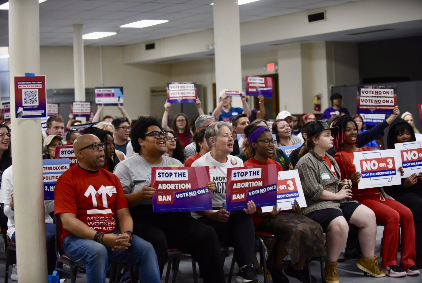 Leaders with Missouri abortion rights and labor groups gather for a canvassing event on oct. 24 in St. Louis (Anna Spoerre/Missouri Independent).