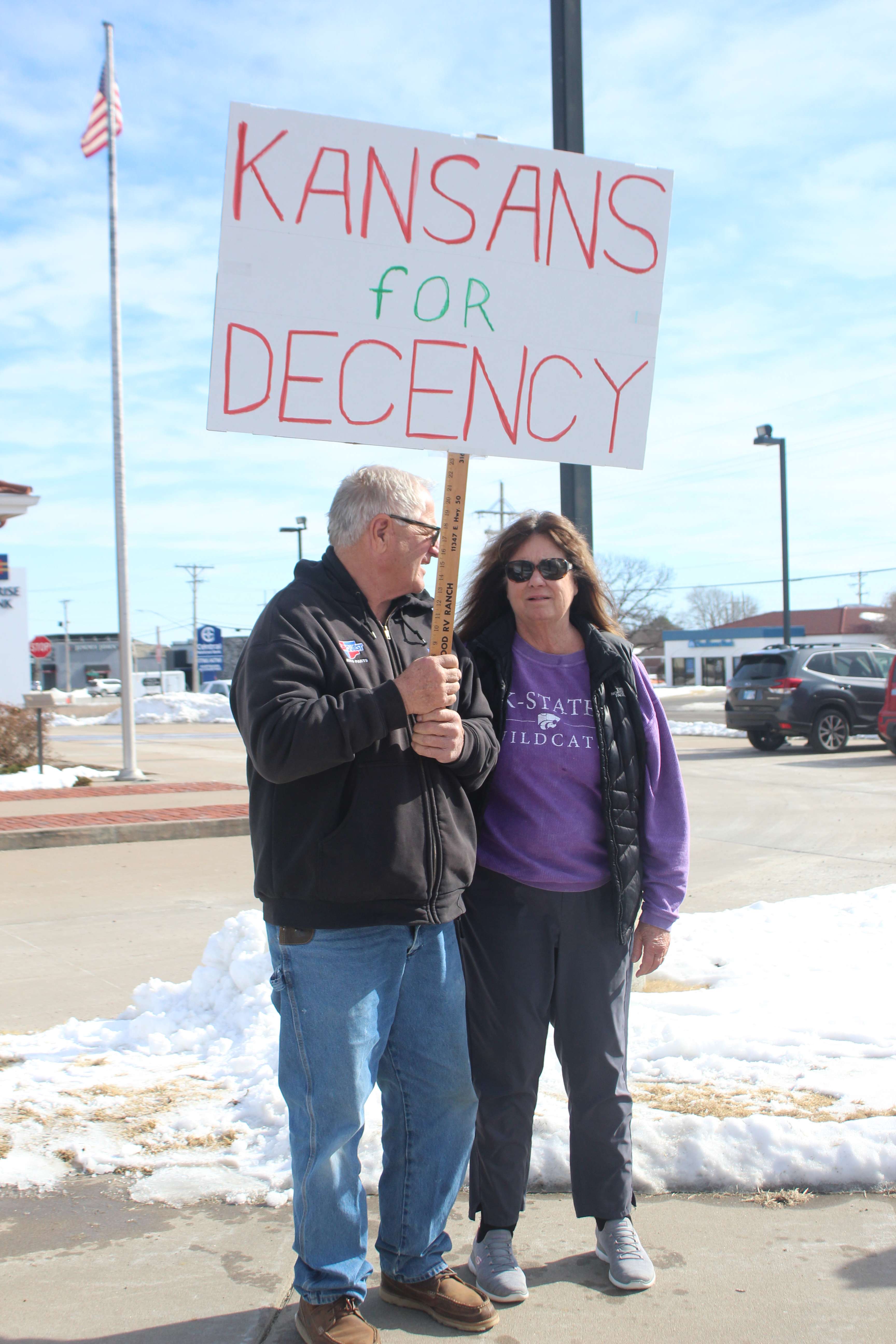 Protesters Sunday at 27th and Vine in Hays. Photo by Cristina Janney/Hays Post