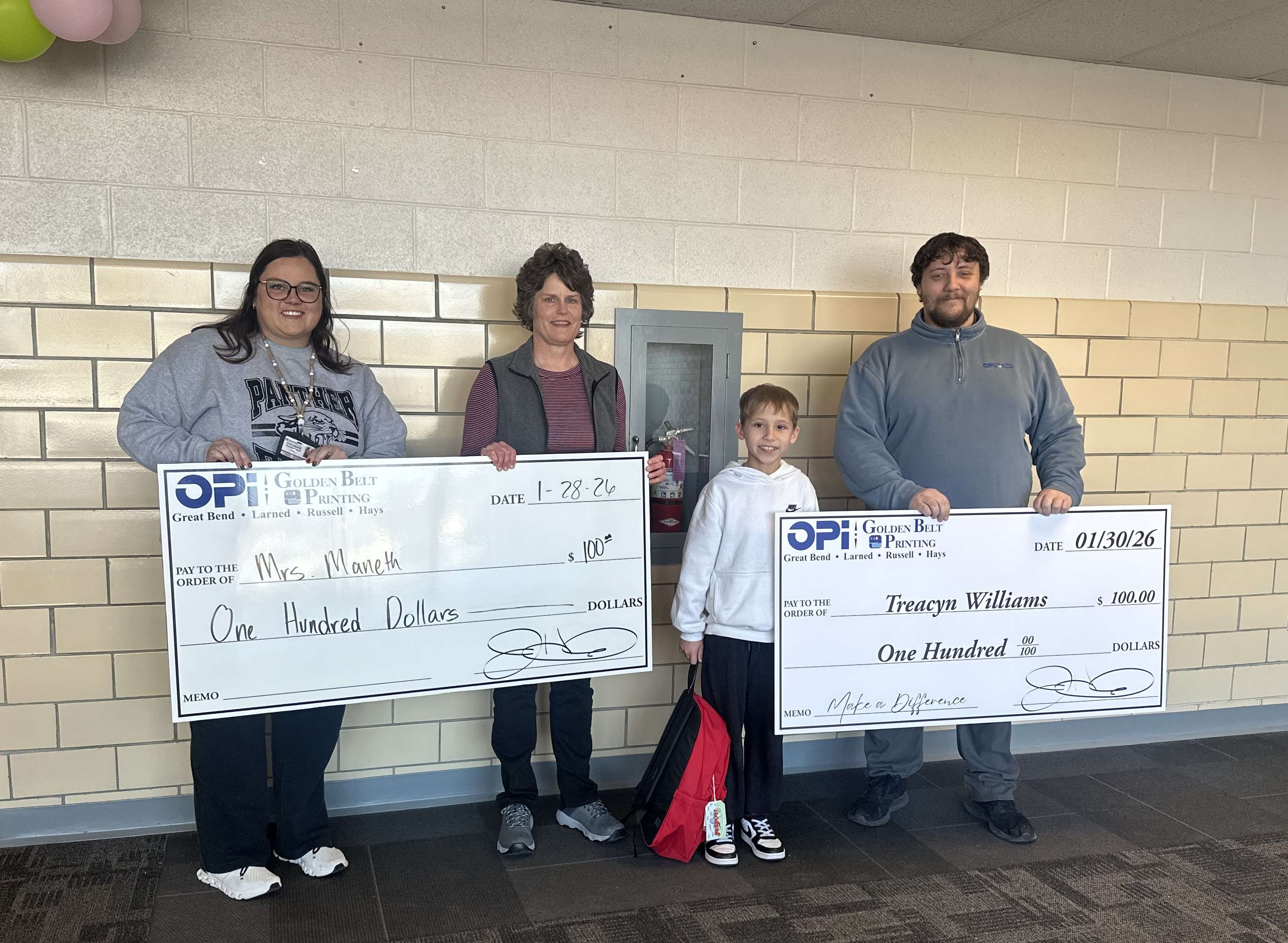 Eisenhower fifth grader Treacyn Williams won another $100 as the January monthly Make a Difference winner. His teacher, Miss Maneth, also won $100.