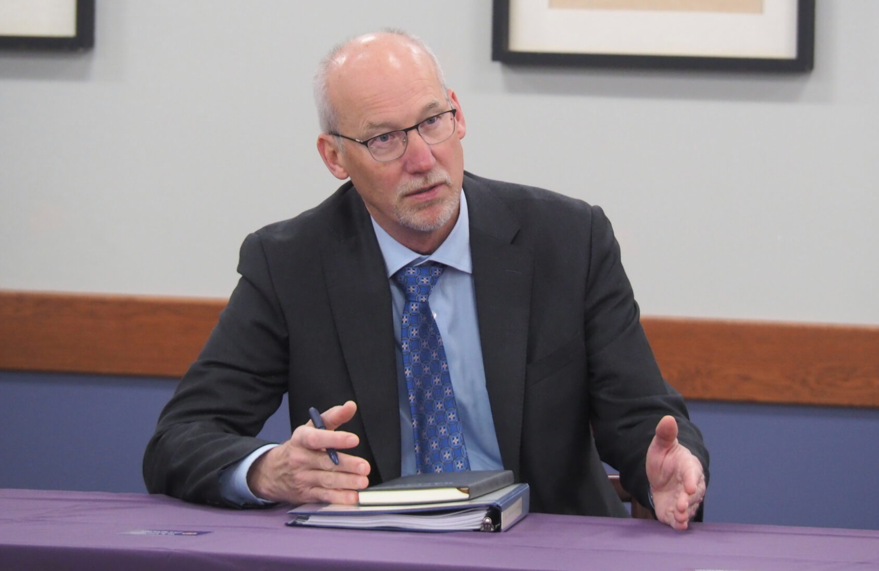  Blake Flanders, CEO and president of the Kansas Board of Regents, is expected to retire from the higher education leadership job in June. (Photo by Tim Carpenter/Kansas Reflector)