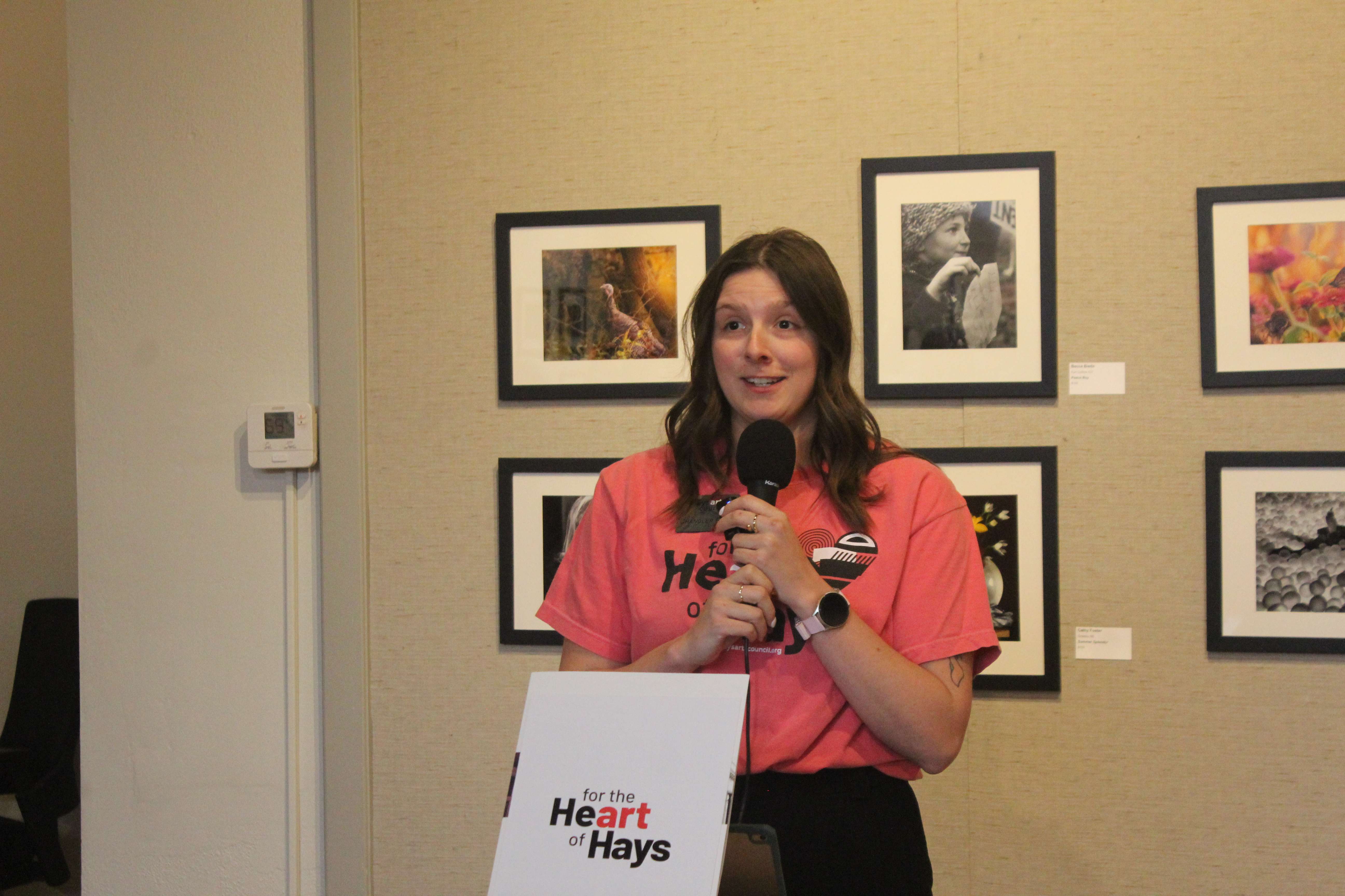 Chandler Reich, executive director of the Hays Arts Center, discusses the council's plans during the renovation. The council will operate in two locations. The office and gift shop will be in the Hadley Center, and exhibits will be shown in the annex during the first phase of construction. Photo by Cristina Janney/Hays Post