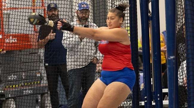 Blue Dragon feshman Xylavene Beale broke a Blue Dragon school record and won the WSU Coach Wilson Invitational in the women's weight throw with a best effort of 58 feet, 5 inches. (Sydney Holzrichter/Blue Dragon Sports Information)
