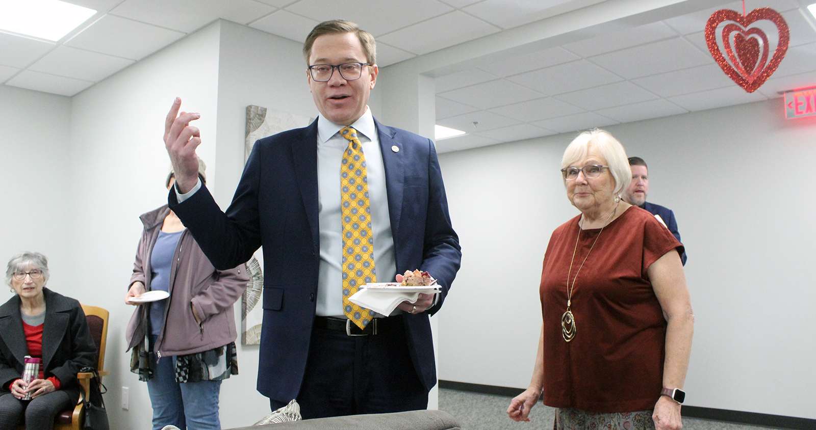 Lt. Gov. David Toland announced Thursday the&nbsp;Victoria Community Coalition&nbsp;will receive a $425,000 grant to build garages for the St. John's Place Senior Living apartments.&nbsp;Photo by Cristina Janney/Hays Post
