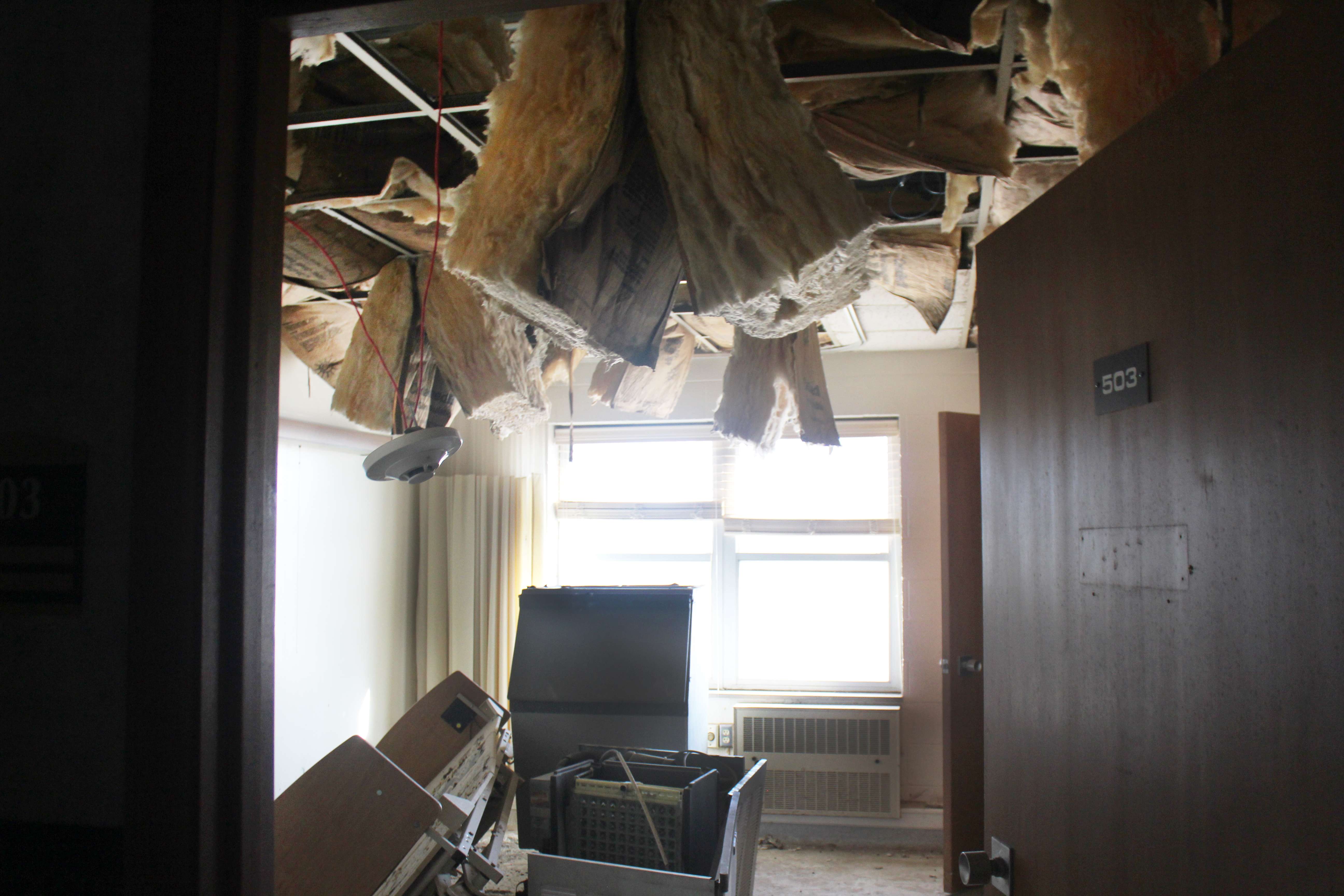 One of the unrenovated rooms in the former nursing home. The community helped gut portions of the building before contractors took over. The coalition also replaced the roof, which had been leaking and caused significant damage. The coalition hopes to renovate the remaining rooms in the building in later phases.&nbsp;Photo by Cristina Janney/Hays Post