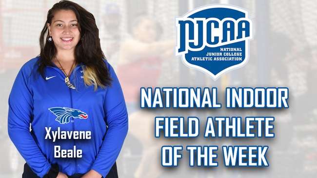Hutchinson's Xylavene Beale won the shot put and weight throw at the Wichita State Coach Wilson Invite, setting new Blue Dragon records and earning NJCAA national indoor field athlete of the week.