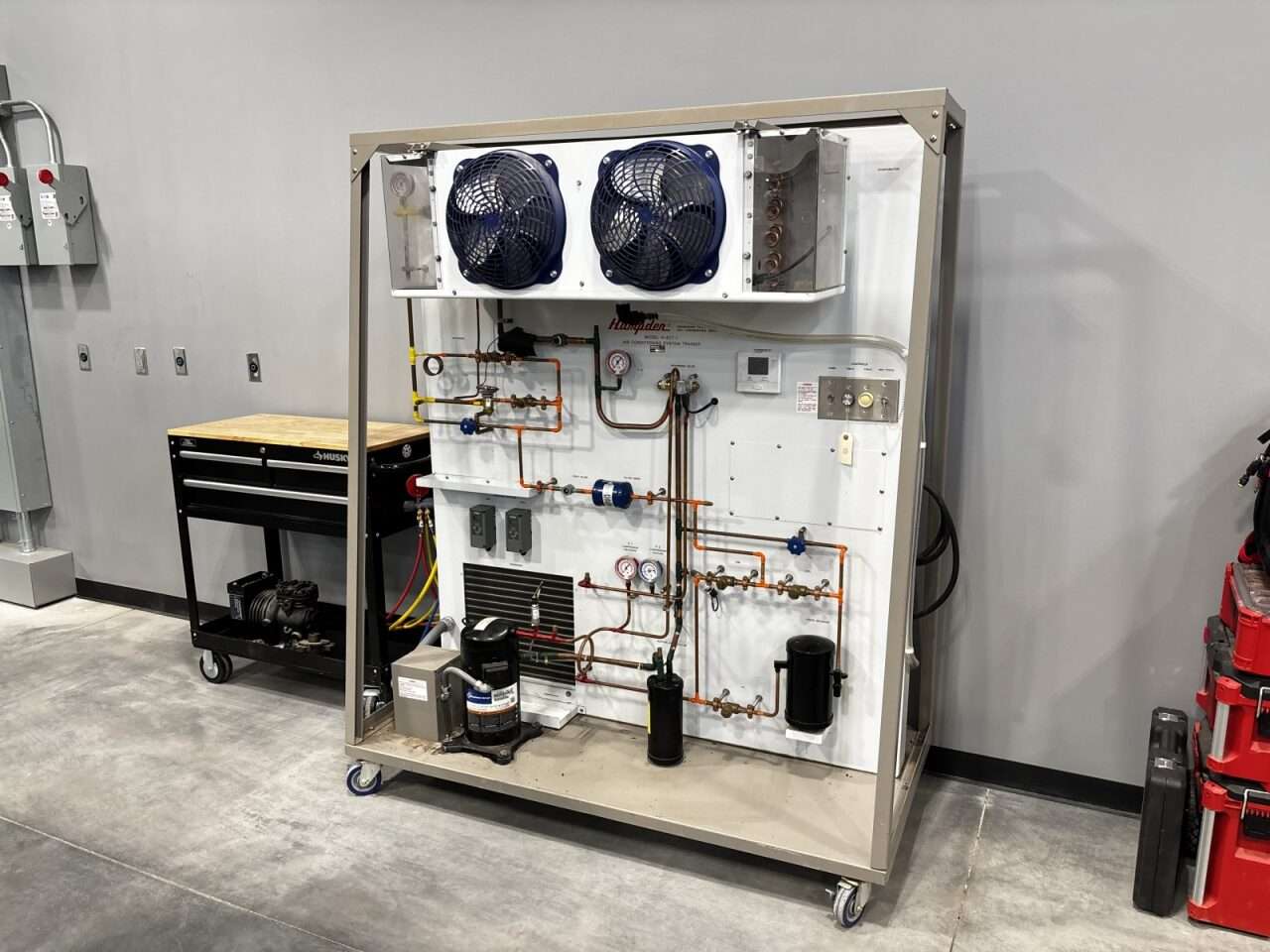 An air-conditioning system trainer in a lab for students to gain hands-on experience with. Photo by Tony Guerrero/Hays Post