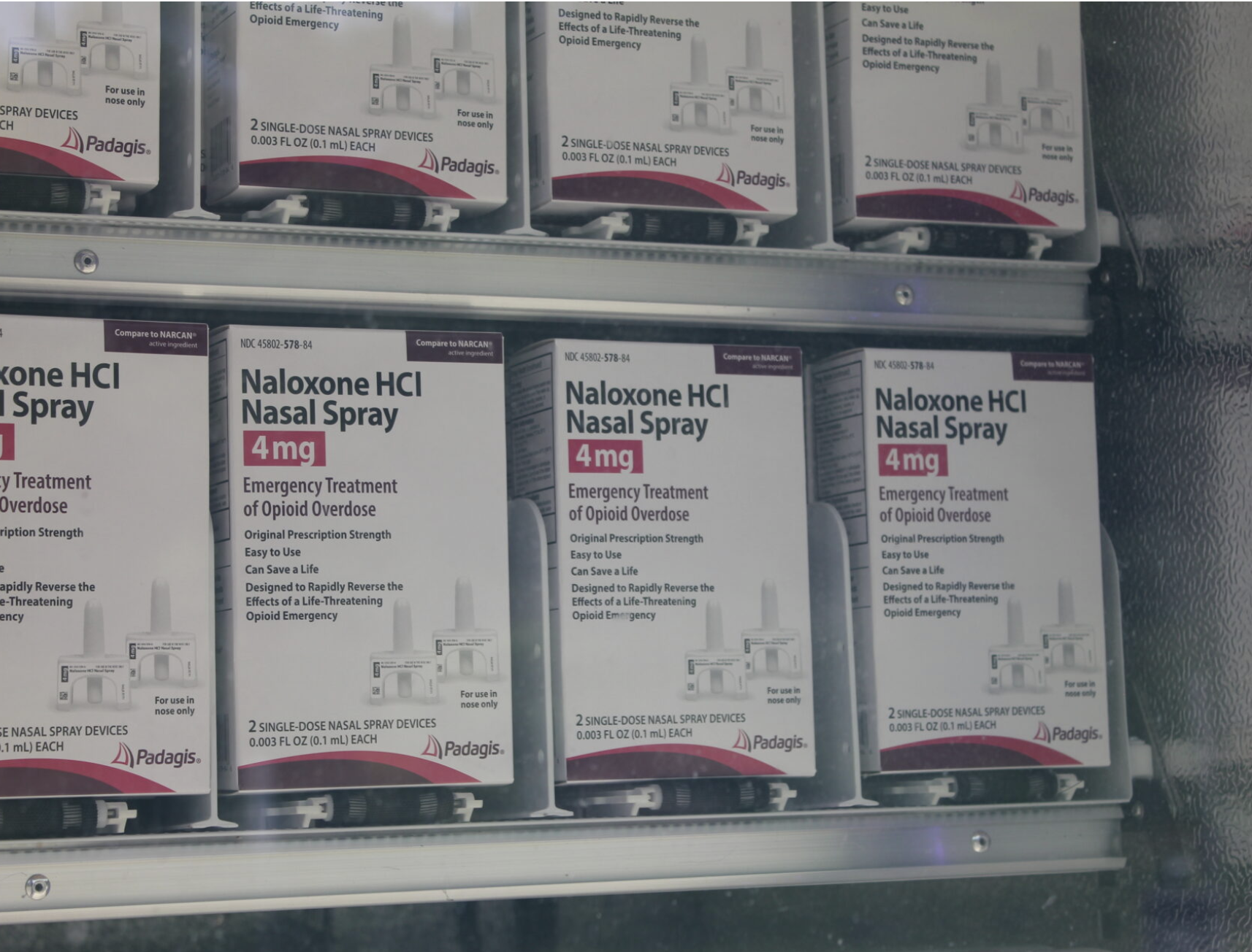  Proposed legislation in the House would require schools to stock naloxone and administer it as needed. The product is seen here in a vending machine outside of a Lawrence Transit station near the University of Kansas campus. (Maya Smith for Kansas Reflector)