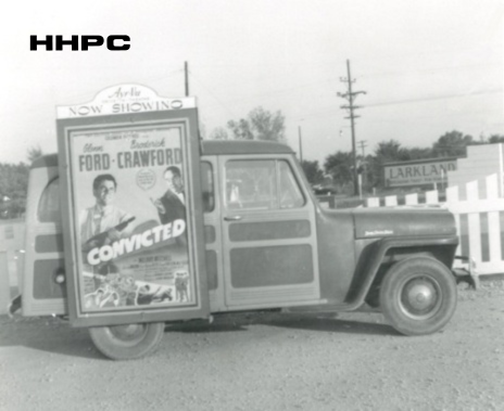 Ayr-Vu Drive-In Advertising Jeep (with Signboard)  c. 1953 (Driven by Walt Benson Age 18). Courtesy of the Conard-Harmon Collection.
