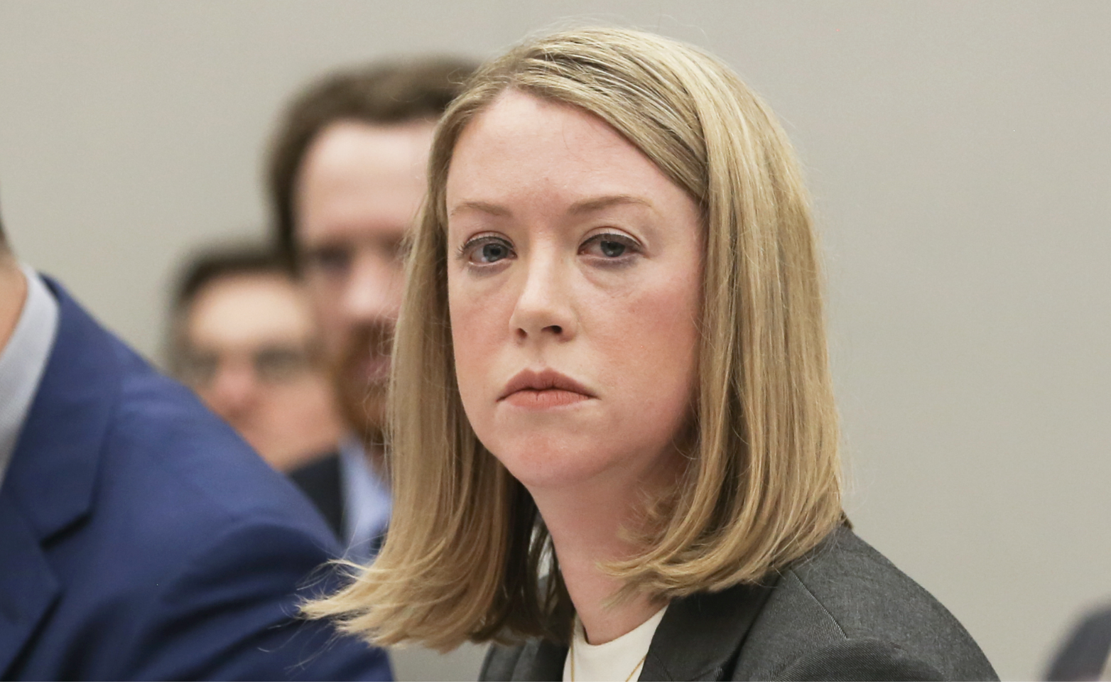 Sara Fevurly, attorney for CoreCivic, considers opponent’s arguments during a Feb. 10, 2026, Kansas Court of Appeals hearing about reversing an injunction against the private prison company. (Photo by Thad Allton for Kansas Reflector)