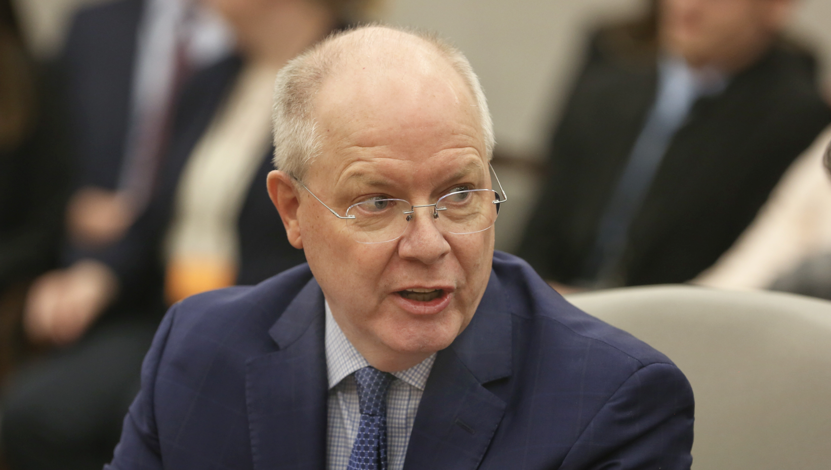 Sara Fevurly, attorney for CoreCivic, considers opponent’s arguments during a Feb. 10, 2026, Kansas Court of Appeals hearing about reversing an injunction against the private prison company. (Photo by Thad Allton for Kansas Reflector)
