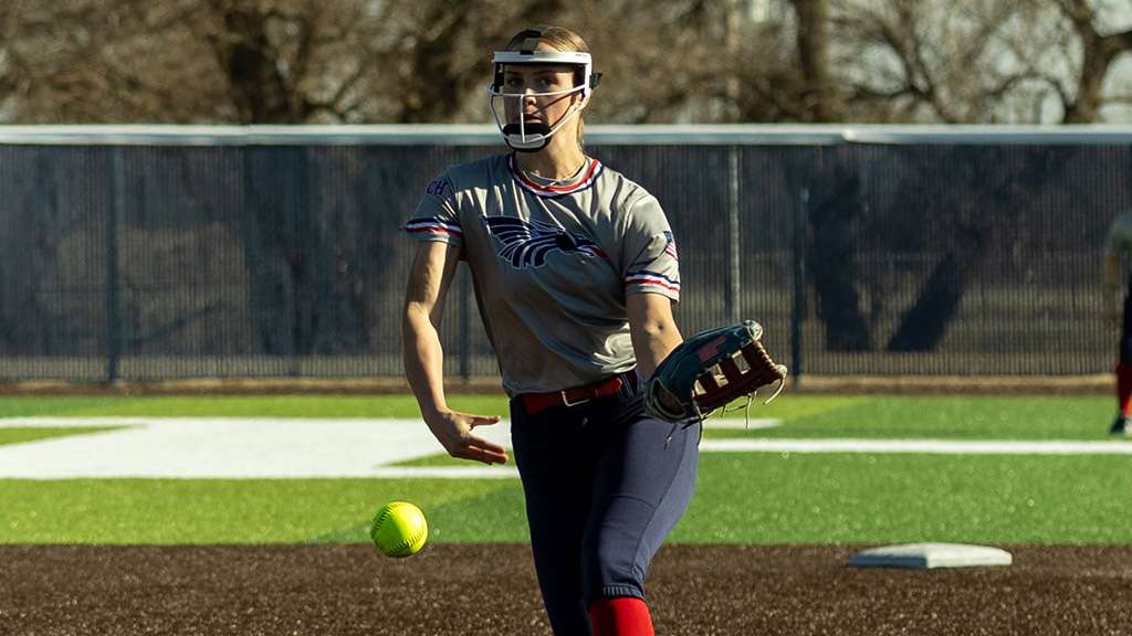 Aubree Thomas tosses a three-hit shutout in Game 1 of a Blue Dragon doubleheader sweep of Northeast (CC) Community College on Thursday at Fun Valley. The Dragons won 8-0 and 9-0, both wins in five innings. (Sydney Holzrichter/Blue Dragon Sports Information)