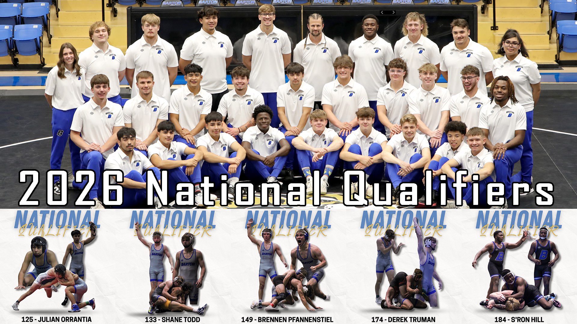 Barton wrestling qualifies five for NJCAA National Tournament, places ninth at South Central District Championships