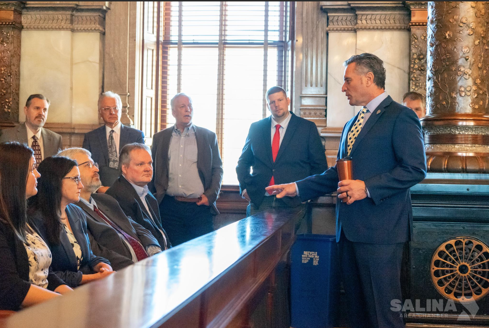 Senate President, Ty Masterson (R-Kan.) speaks with Salina business and community leaders in Topeka. Courtesy of Salina Area Chamber of Commerce