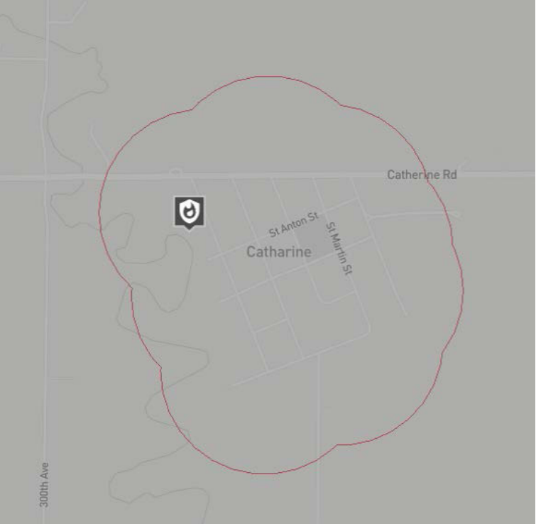 Map of Catharine highlighting potentially eligible residents for better insurance premiums.