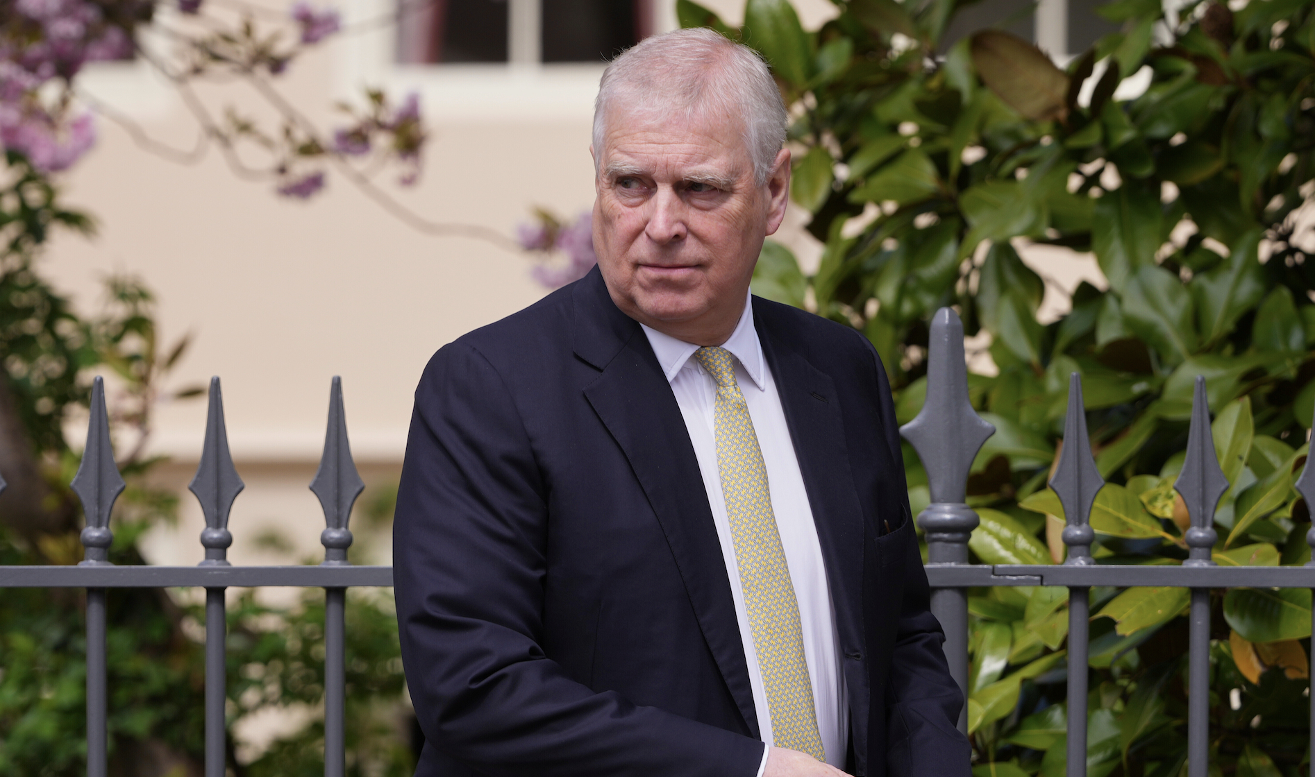 FILE - Britain's Andrew Mountbatten-Windsor, formerly known as Prince Andrew, looks round as he leaves after attending the Easter Matins Service at St. George's Chapel, Windsor Castle, England, April 20, 2025. (AP Photo/Kirsty Wigglesworth, File)