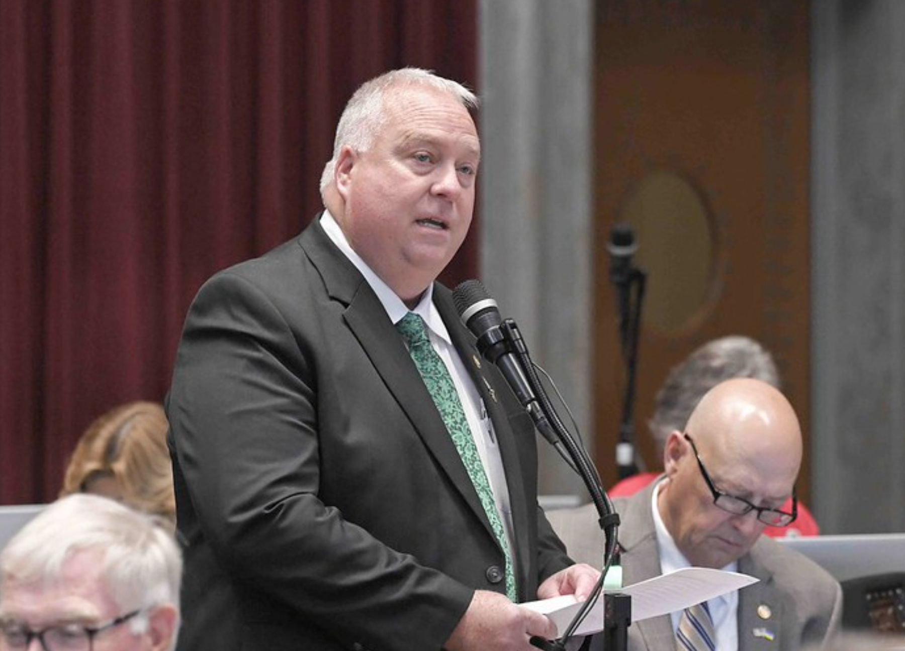  State Rep. Dave Hinman, a Republican from O’Fallon, speaks during Missouri House debate during the 2025 legislative session (Tim Bommel/Missouri House Communications).