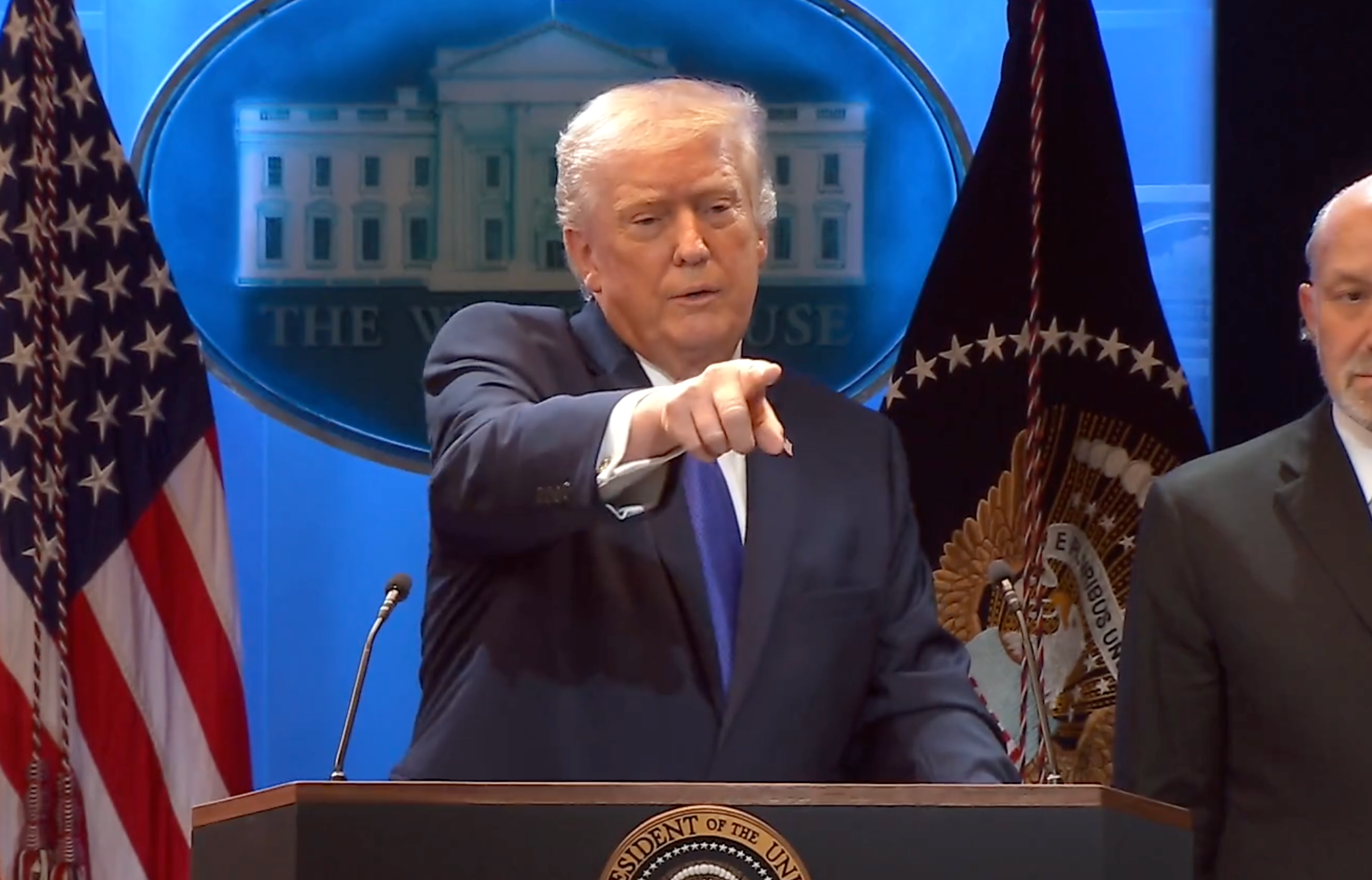 President Trump spoke to reporters after the tariff ruling Friday-White House image